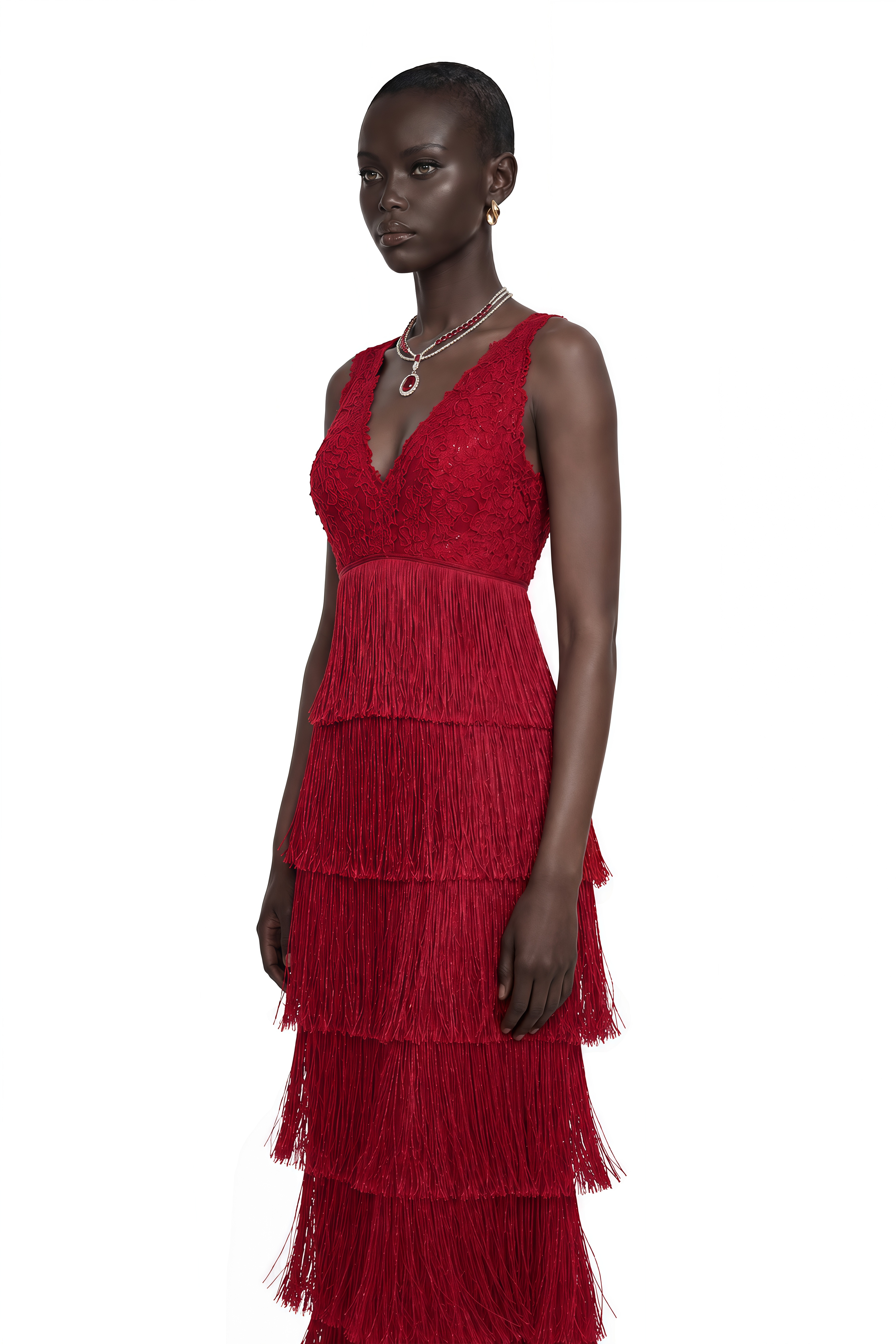 Isoldeia Red Sleeveless Lace Maxi Dress
