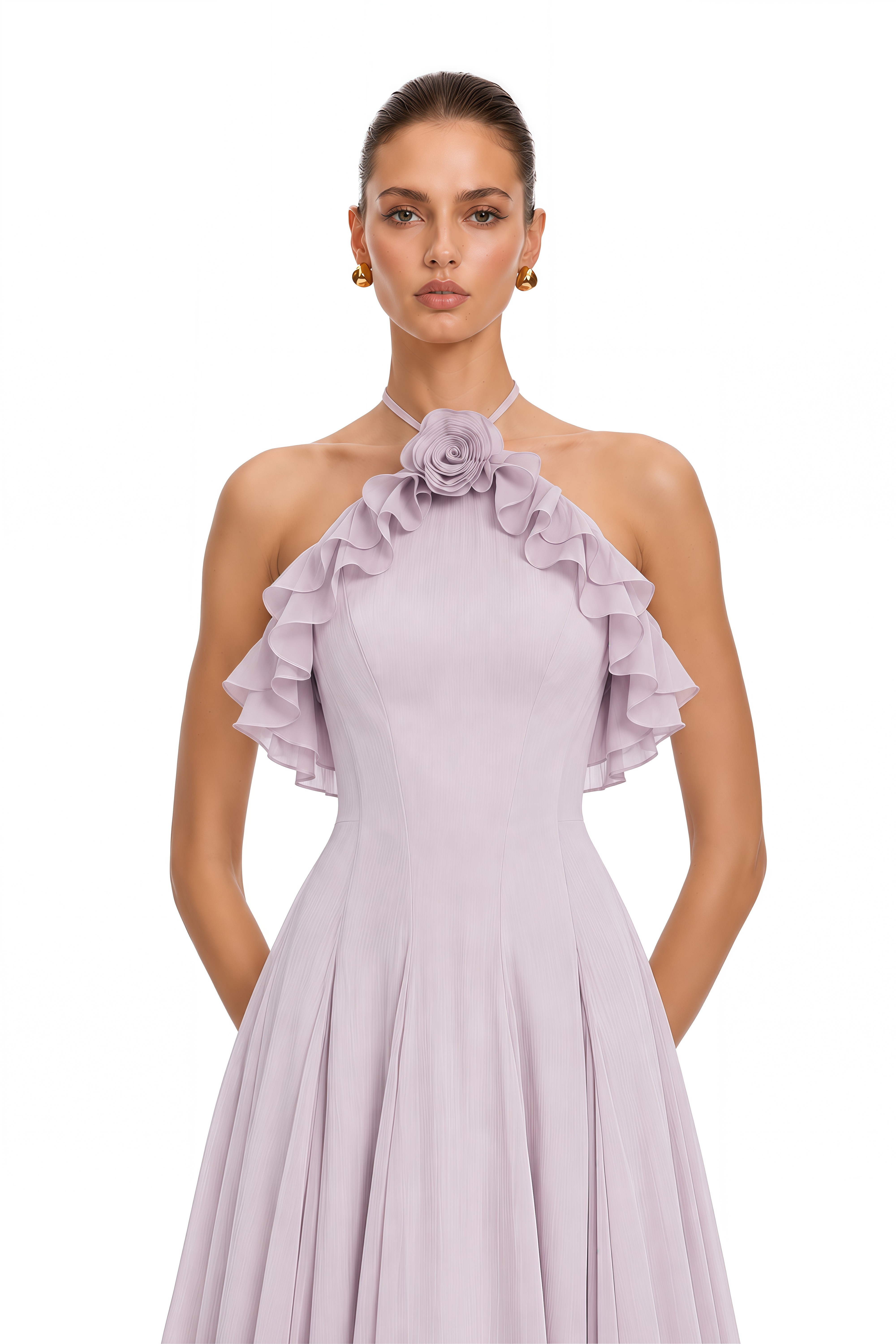 Bianka Purple Pleated Maxi Dress with 3D Florals