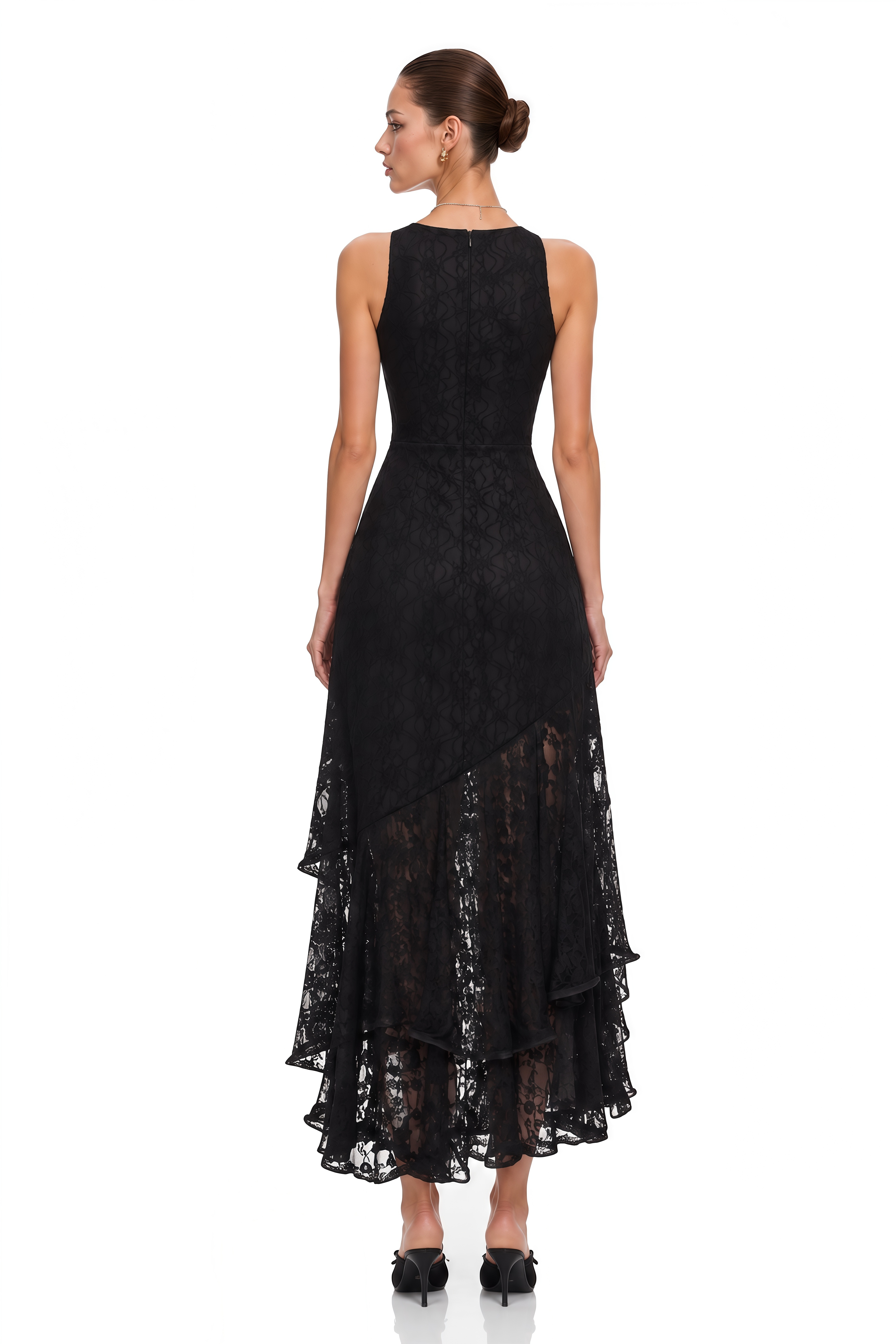 Jonah Black Lace Panel Ruffled Midi Dress