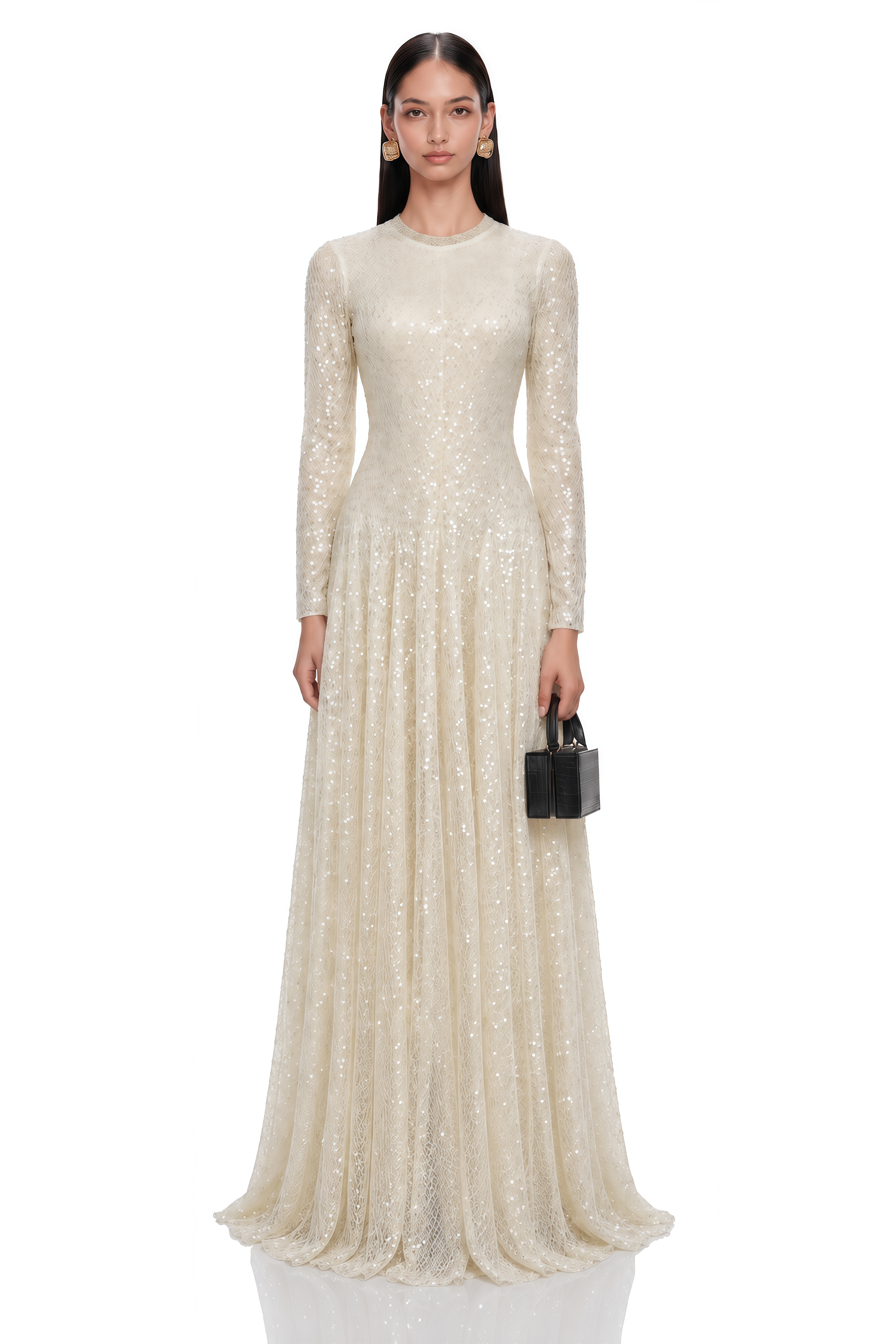 Brynhildr White Embellished Tulle Maxi Dress