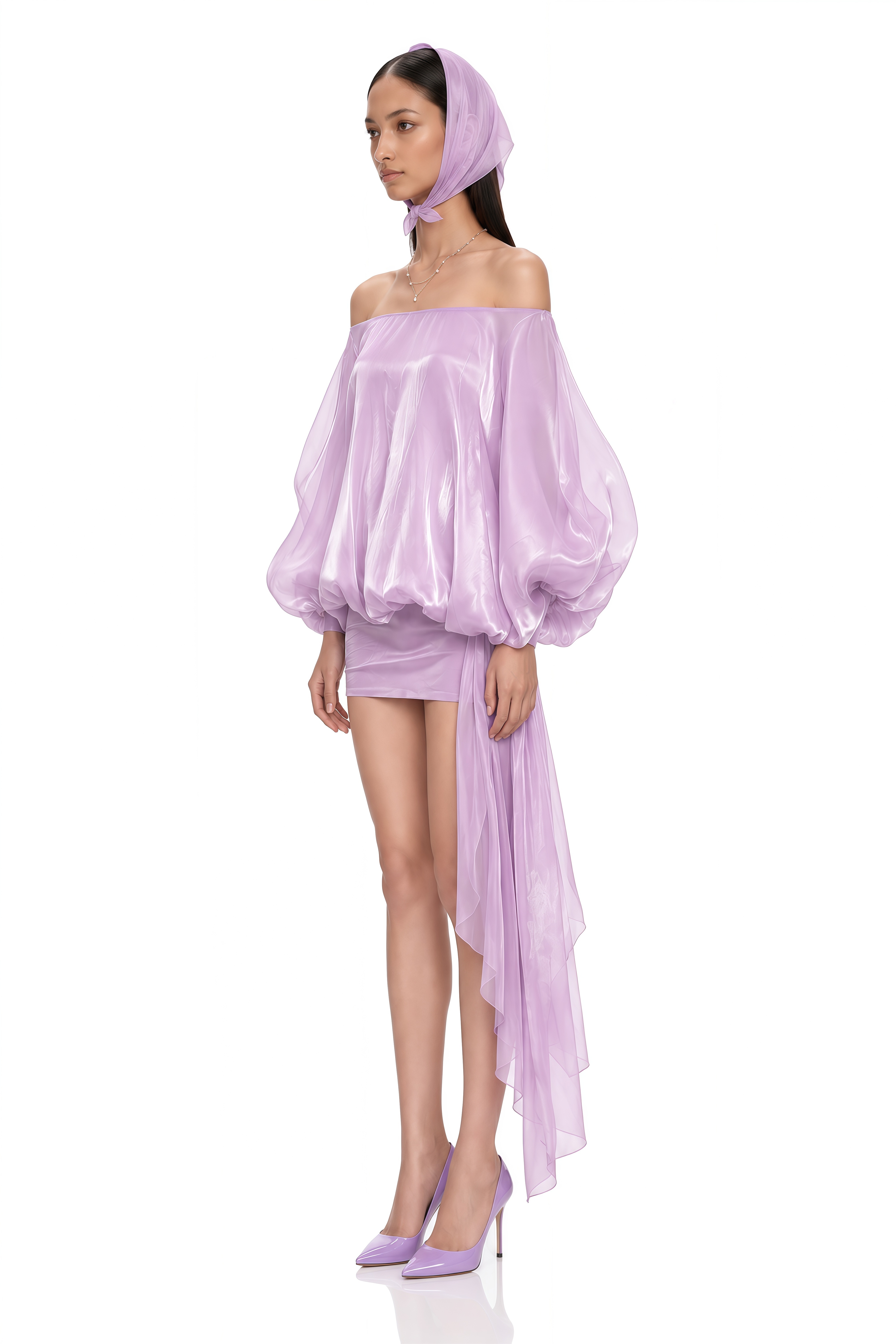 Stella Purple Off Shoulder Asymmetrical Mini Dress