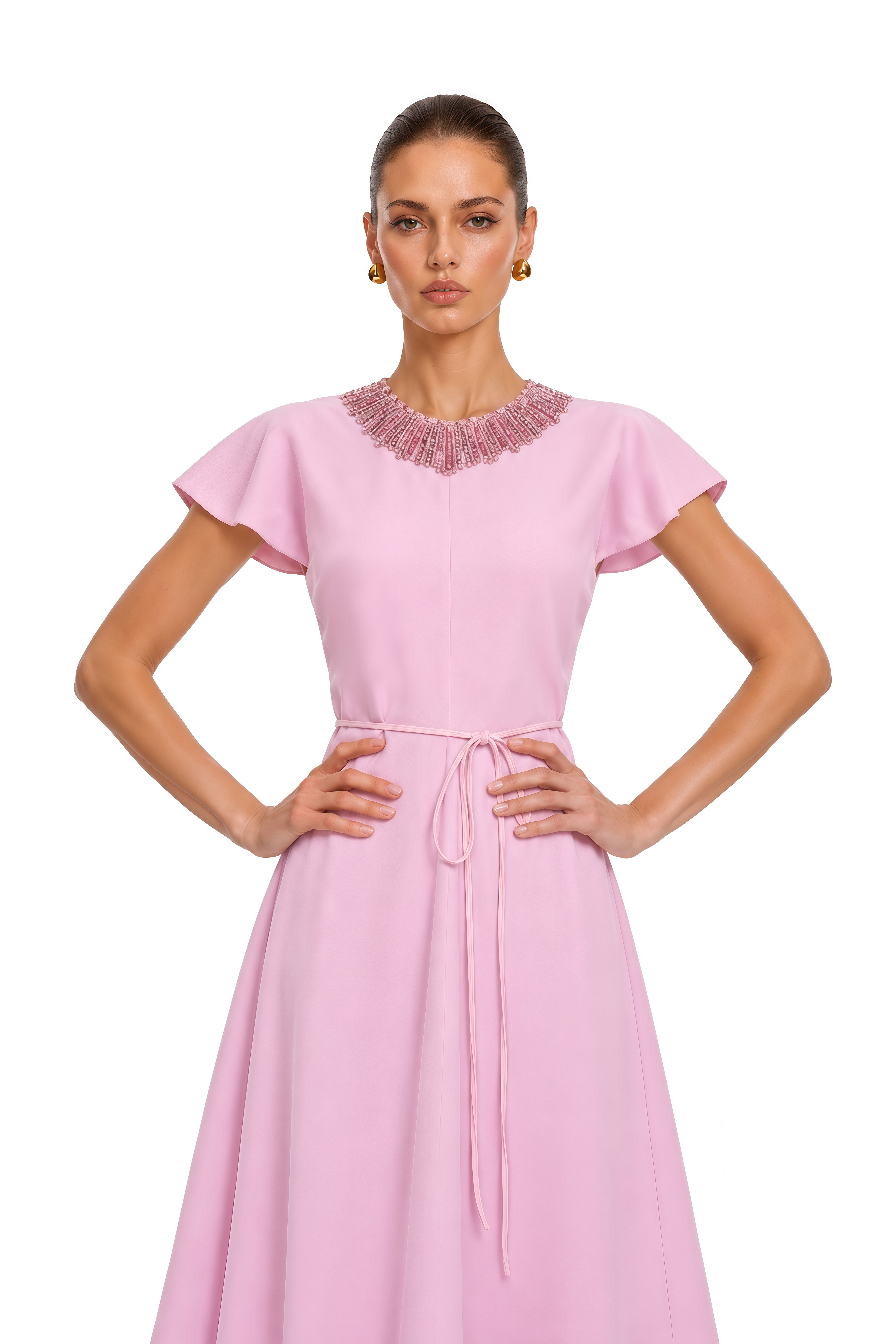 Zoraya Pink Crystal Embellished Maxi Dress