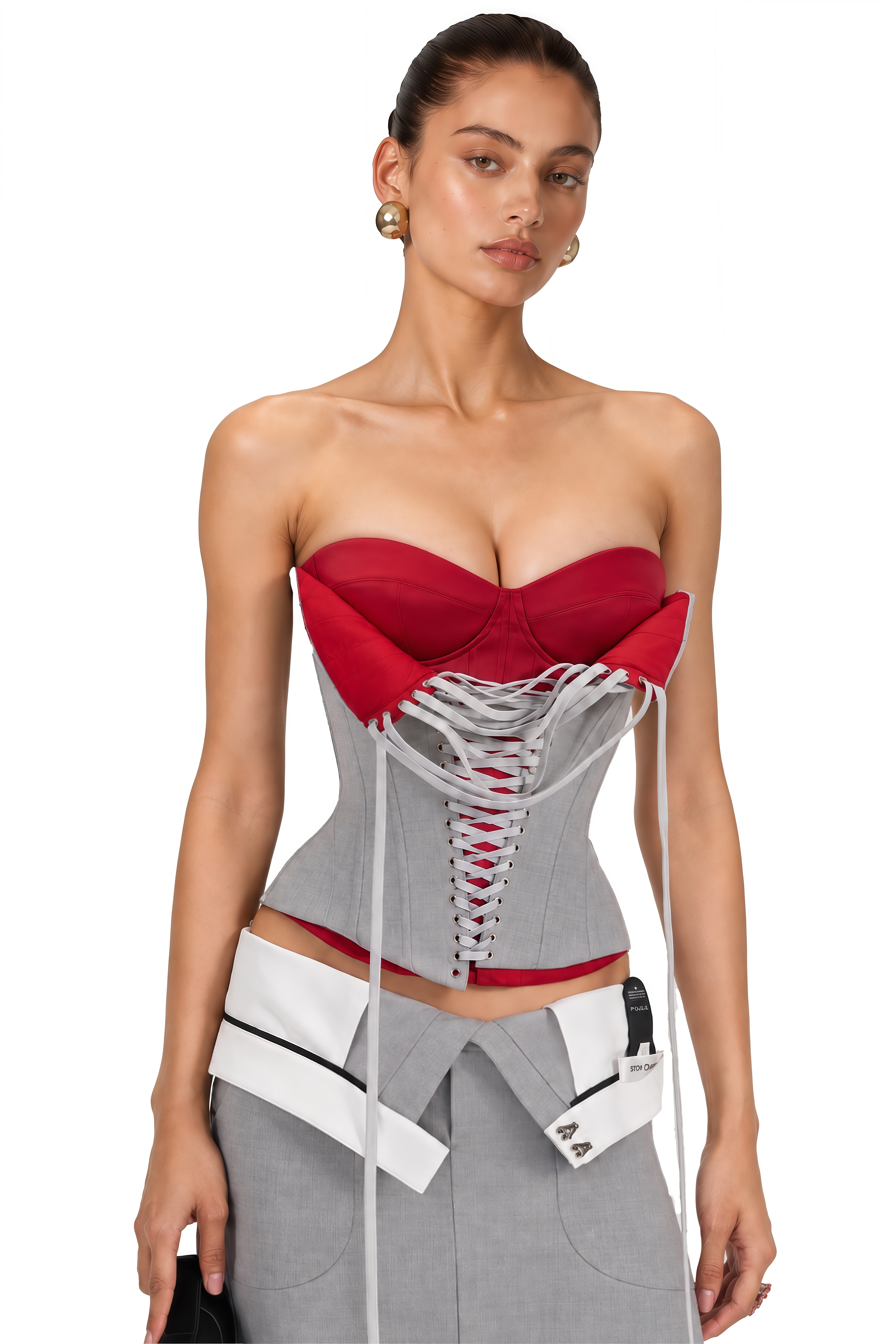 Zafira Grey Color Block Corset Top & Pencil Midi Skirt Set