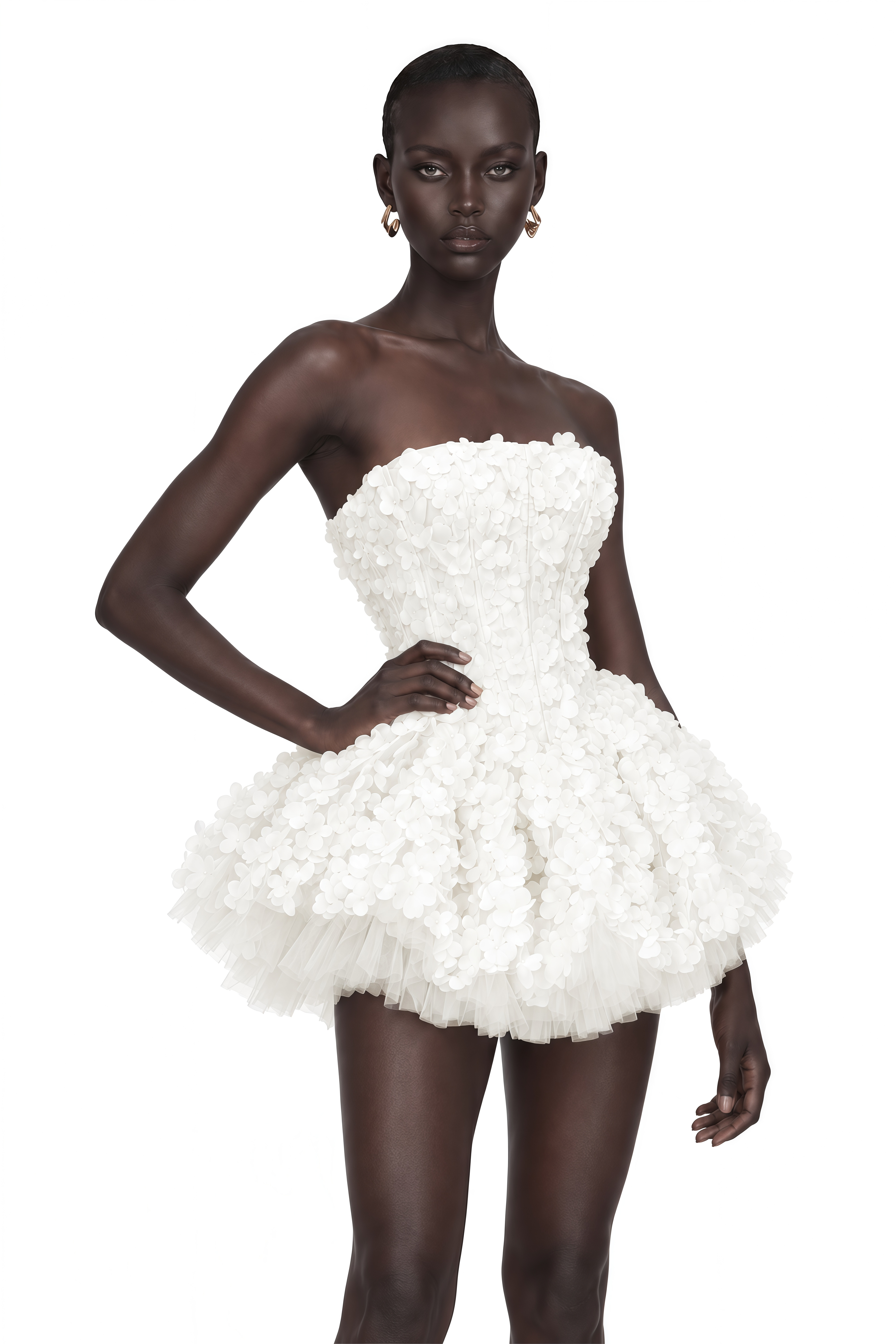 June White 3D Petal Puff Mini Dress