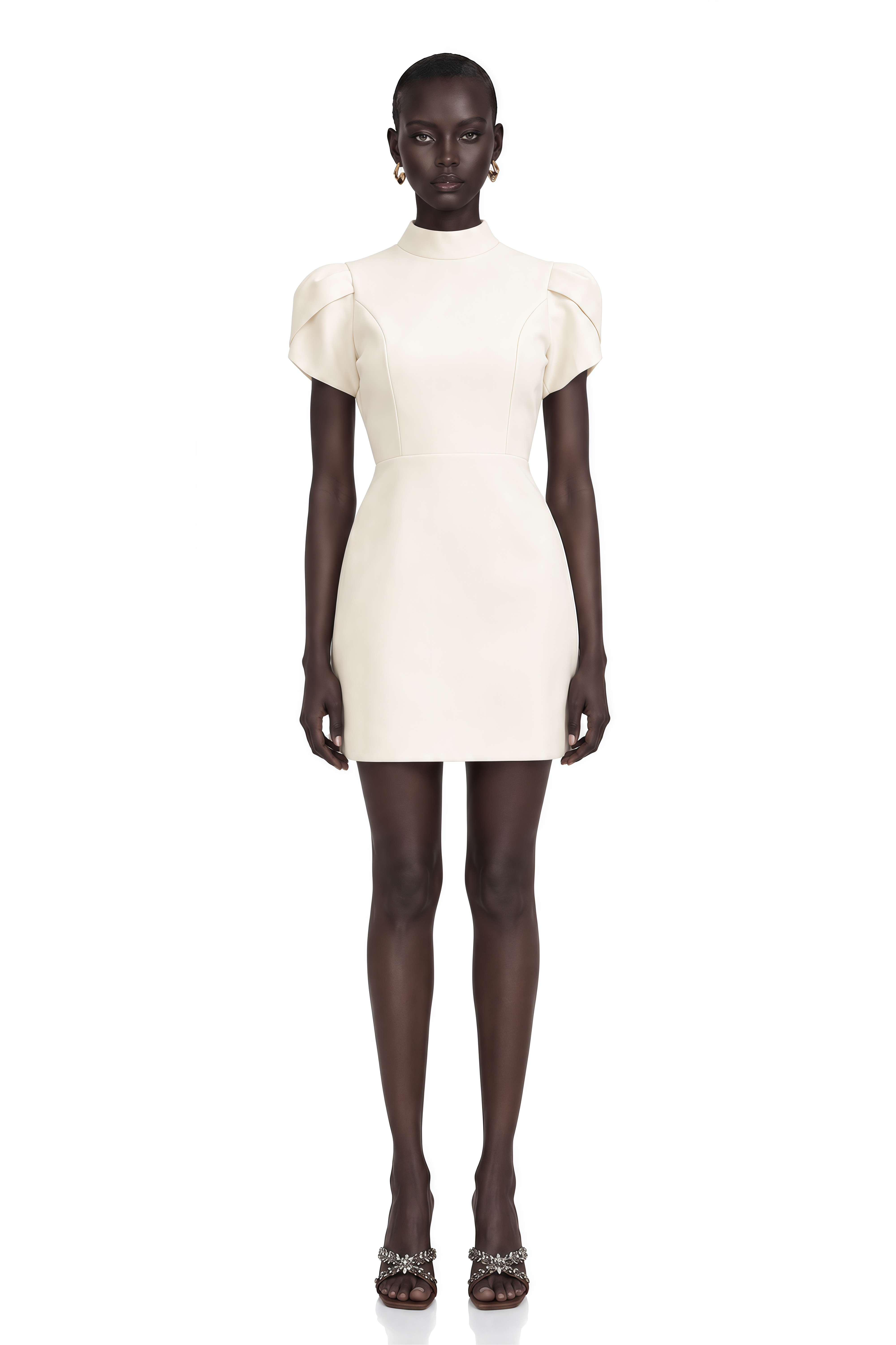 Anna White Petal Sleeve Cut Out Bow Mini Dress
