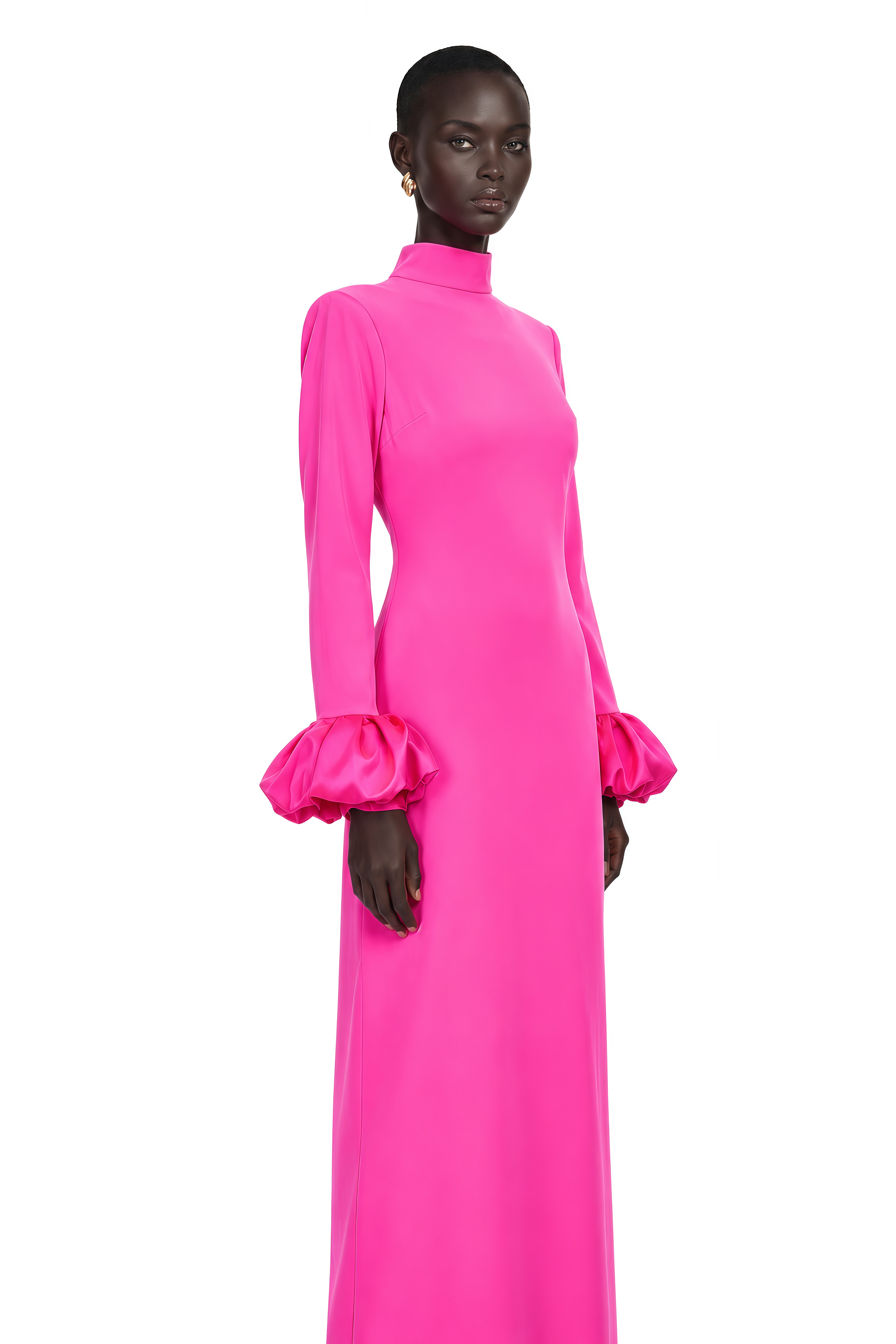 Eugenia Hot Pink Petal Cuff Maxi Dress