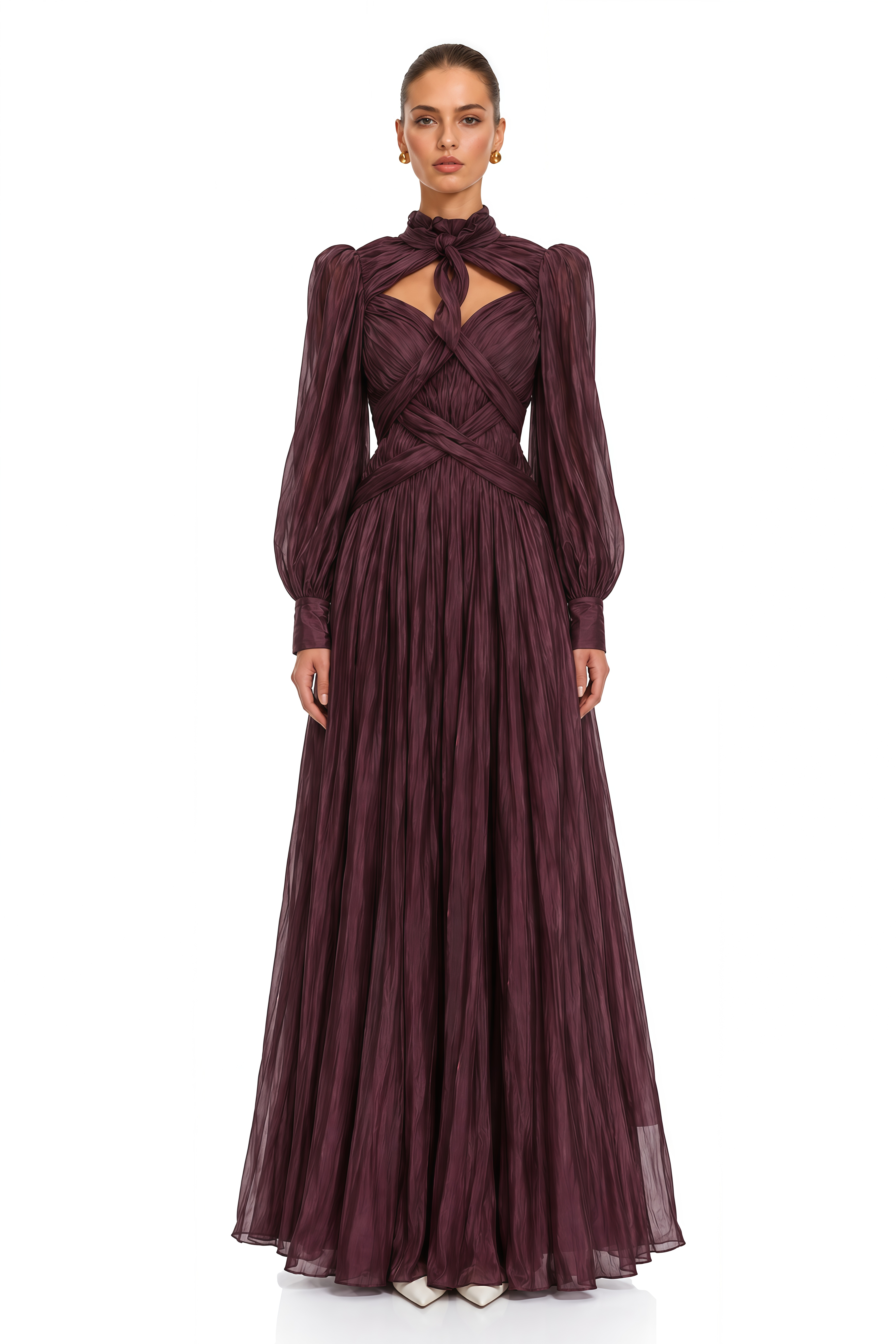 Sage Brown Crossed Design Maxi Dress