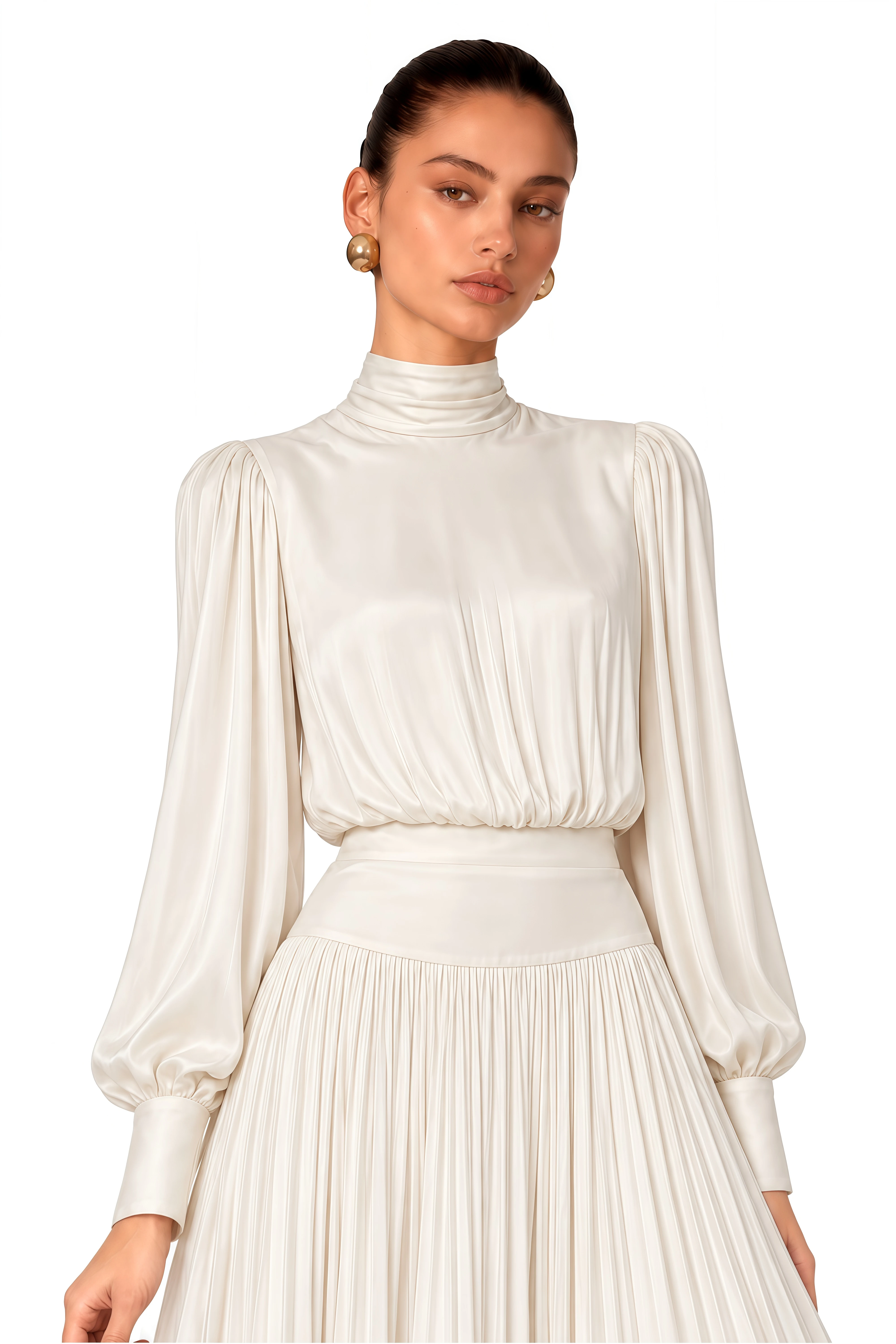 Valerie Neutral Self-Tie Pleated Maxi Dress