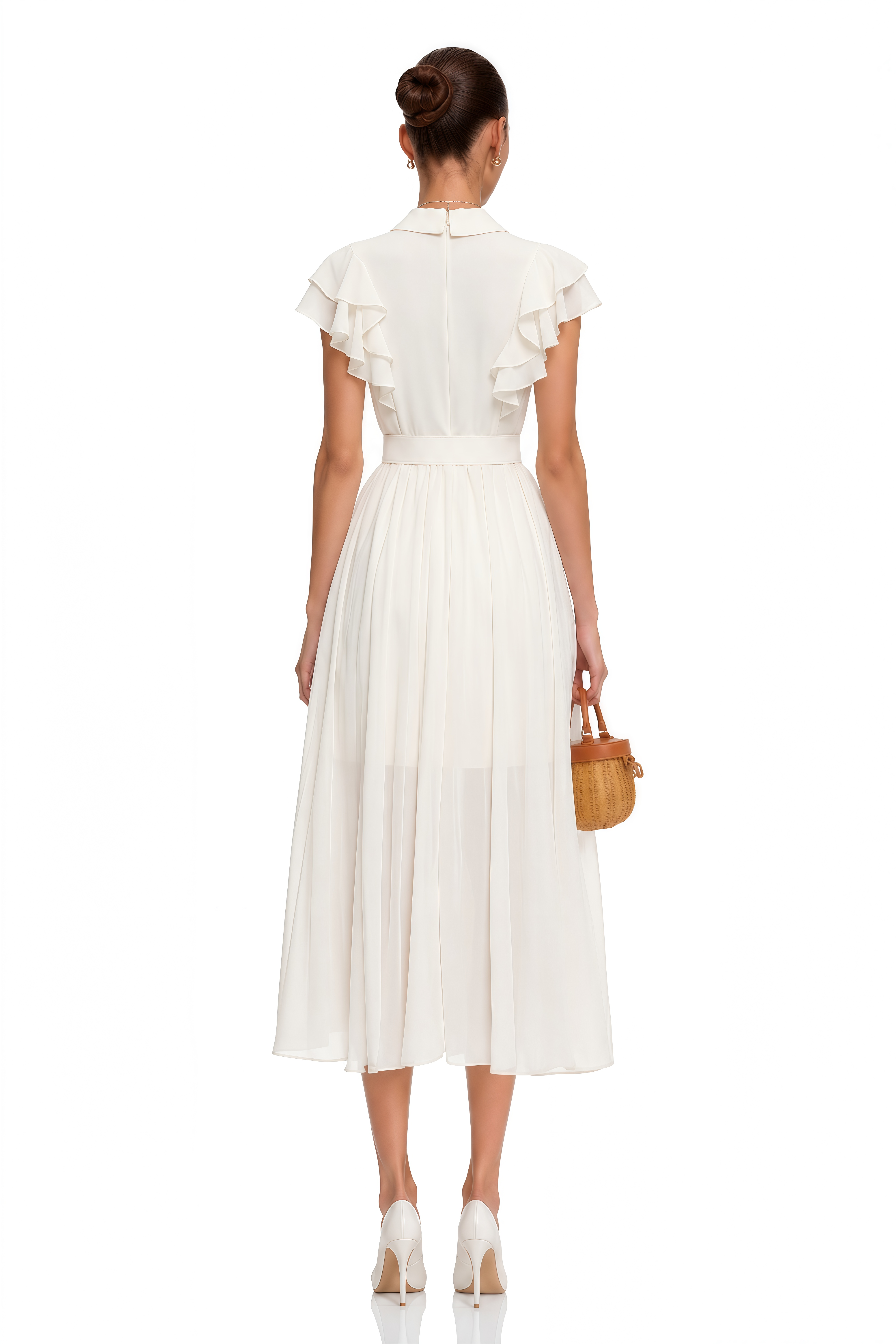 Prunelle Neutral Ruffled Pleated Maxi Dress