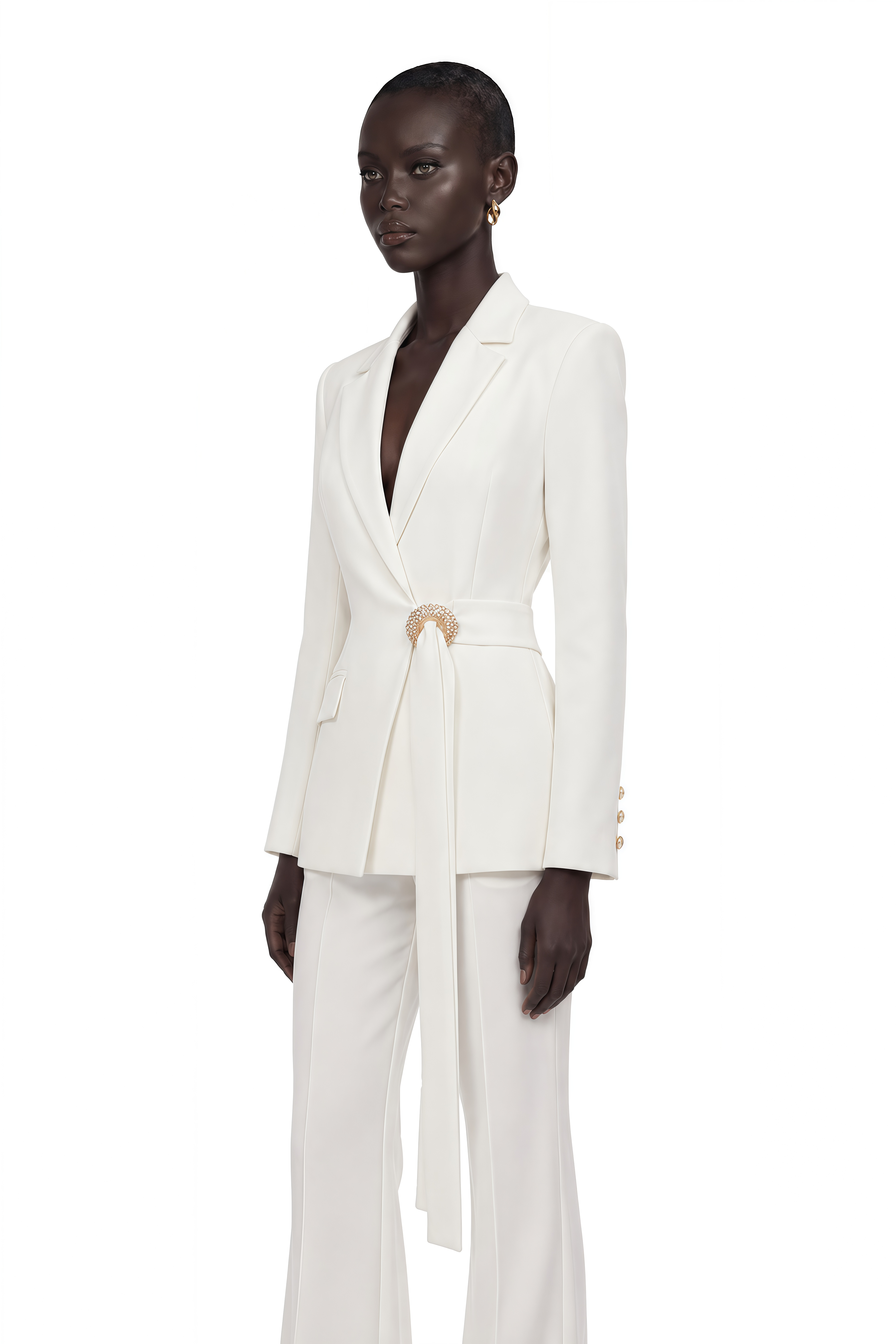 Roswitha White Belt Waist Blazer & Trouser Set