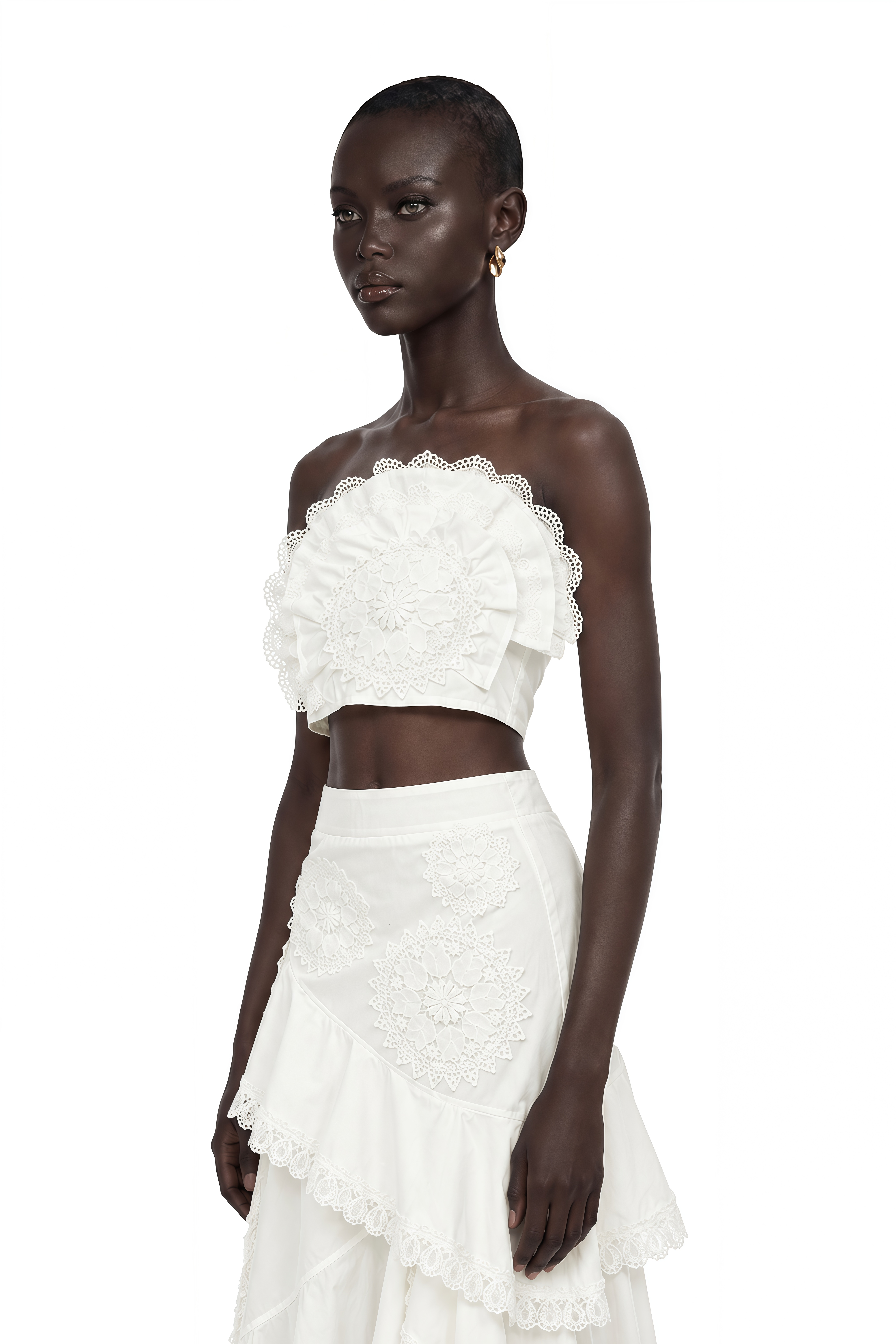 Nonhle White Floral Appliqué Top & Skirt Set
