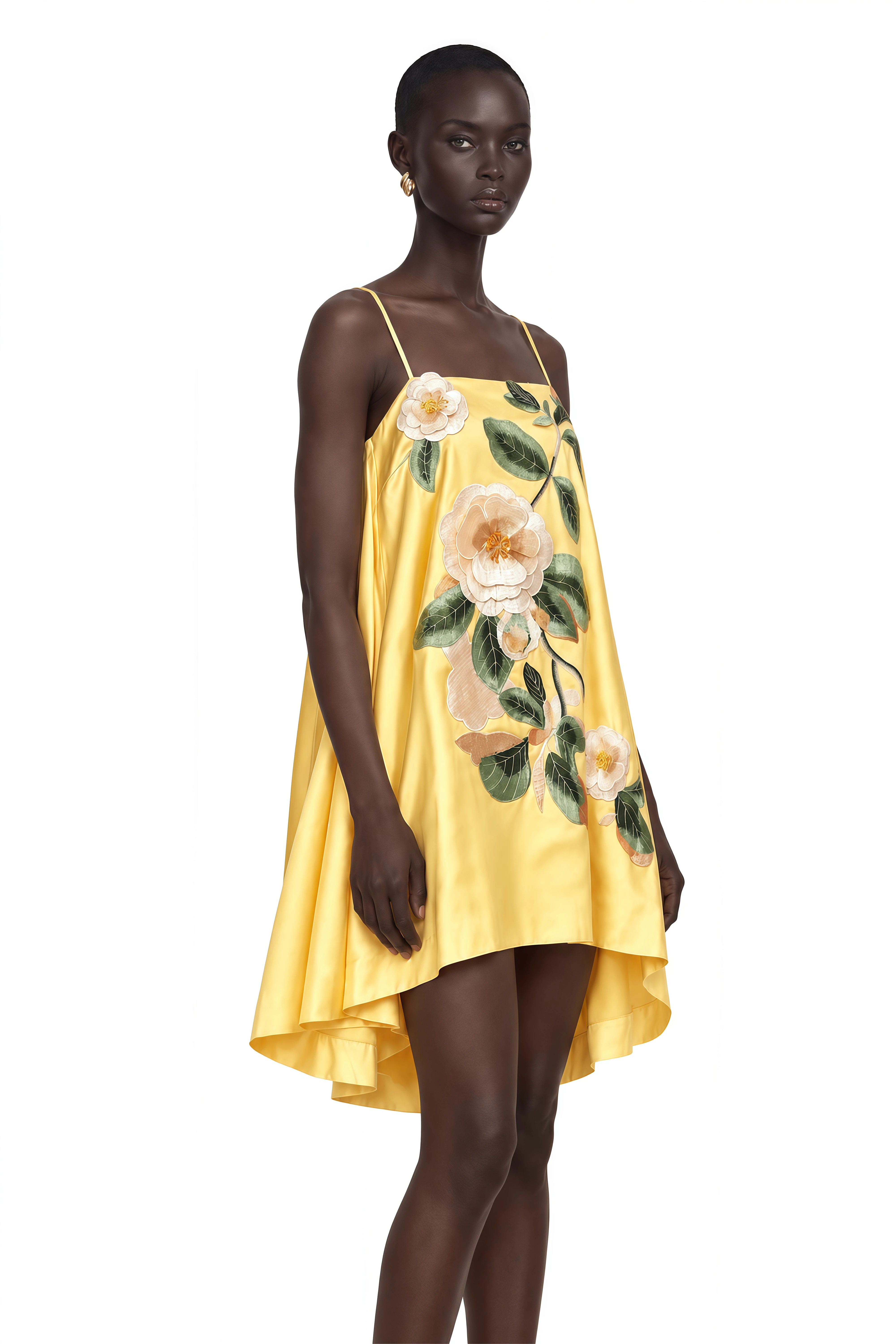 Avril Yellow Floral Embroidered Mini Dress