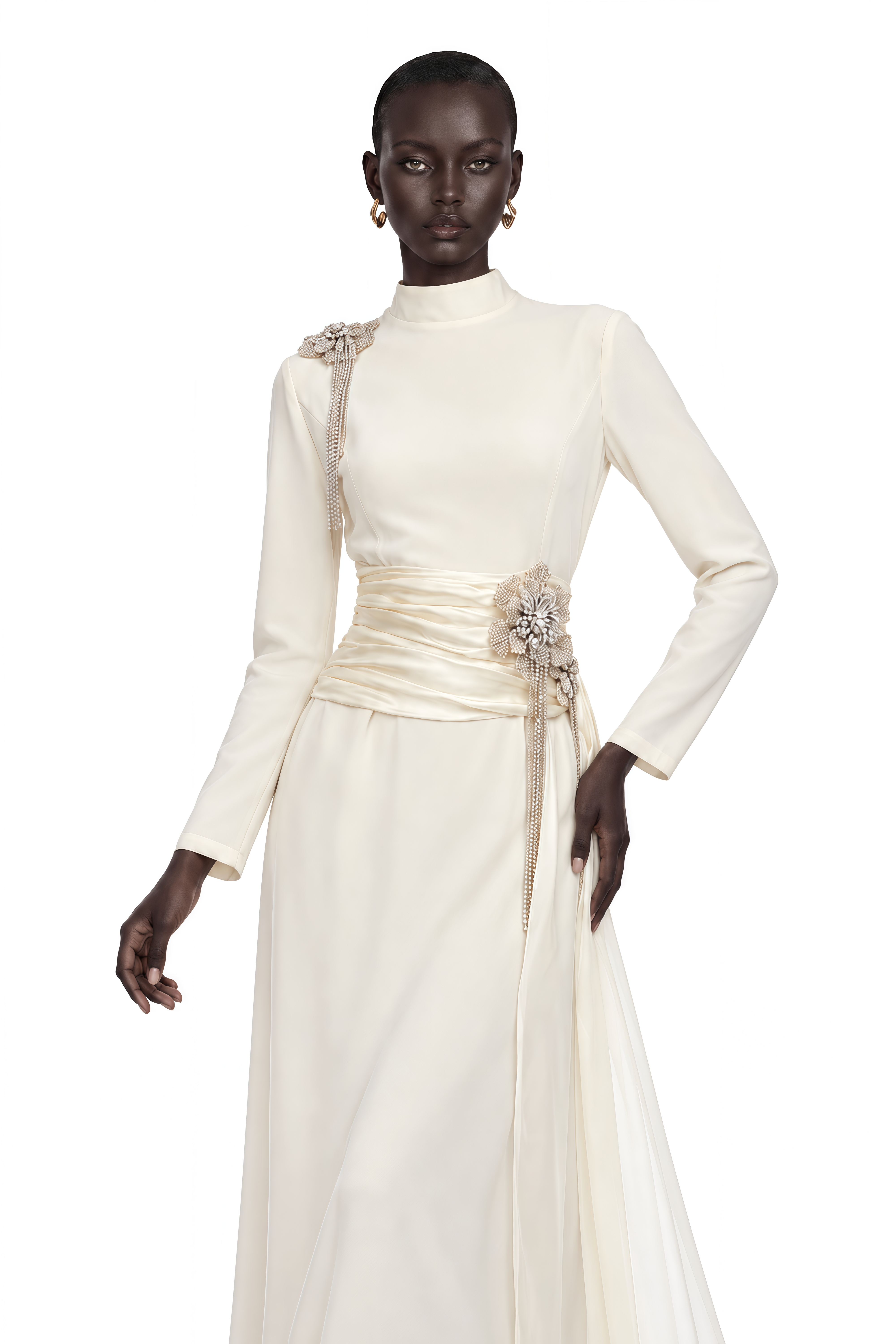 Marguerite Off White Embellished Ribbon Maxi Dress