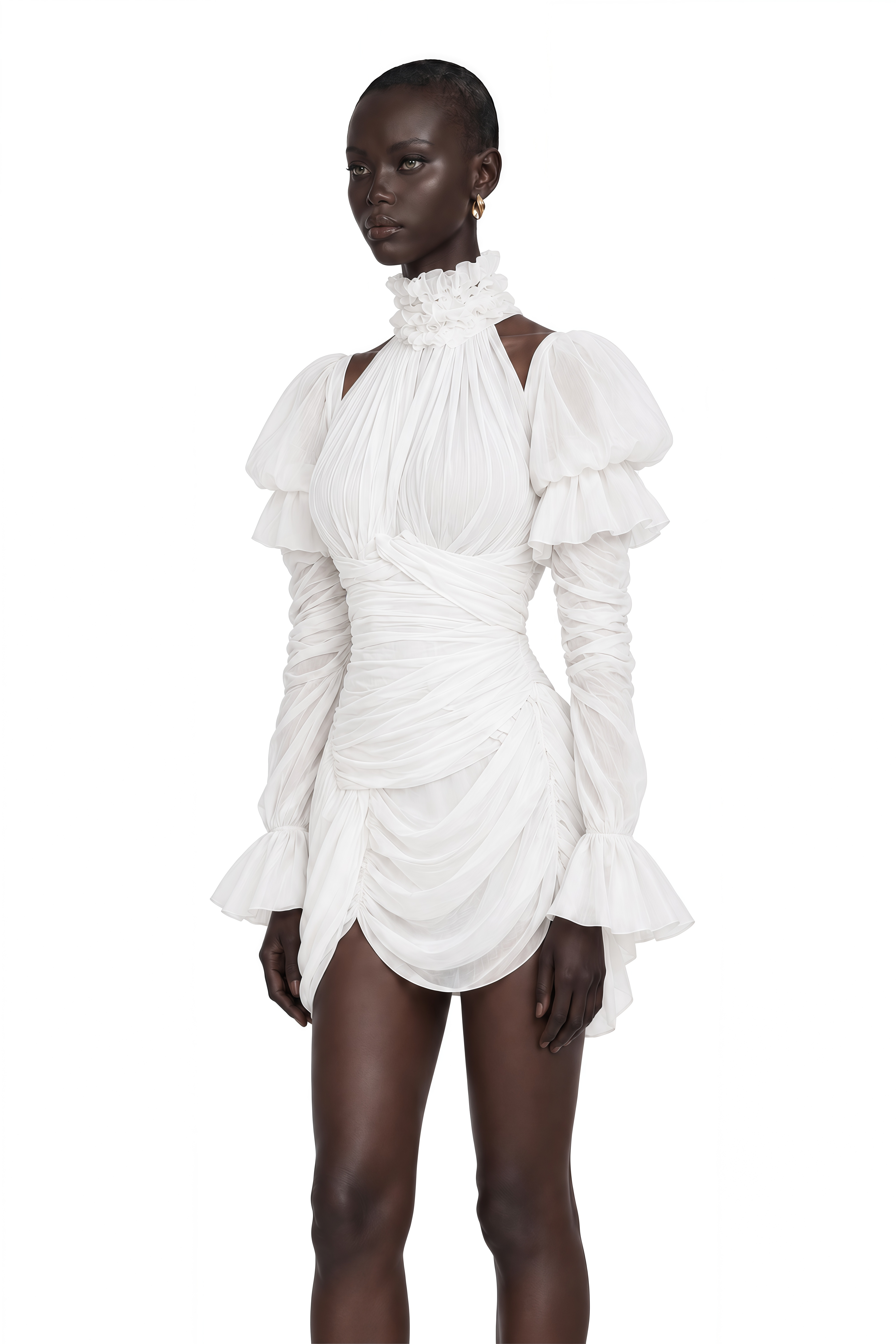 Déotille White Asymmetrical Ruched Mini Dress