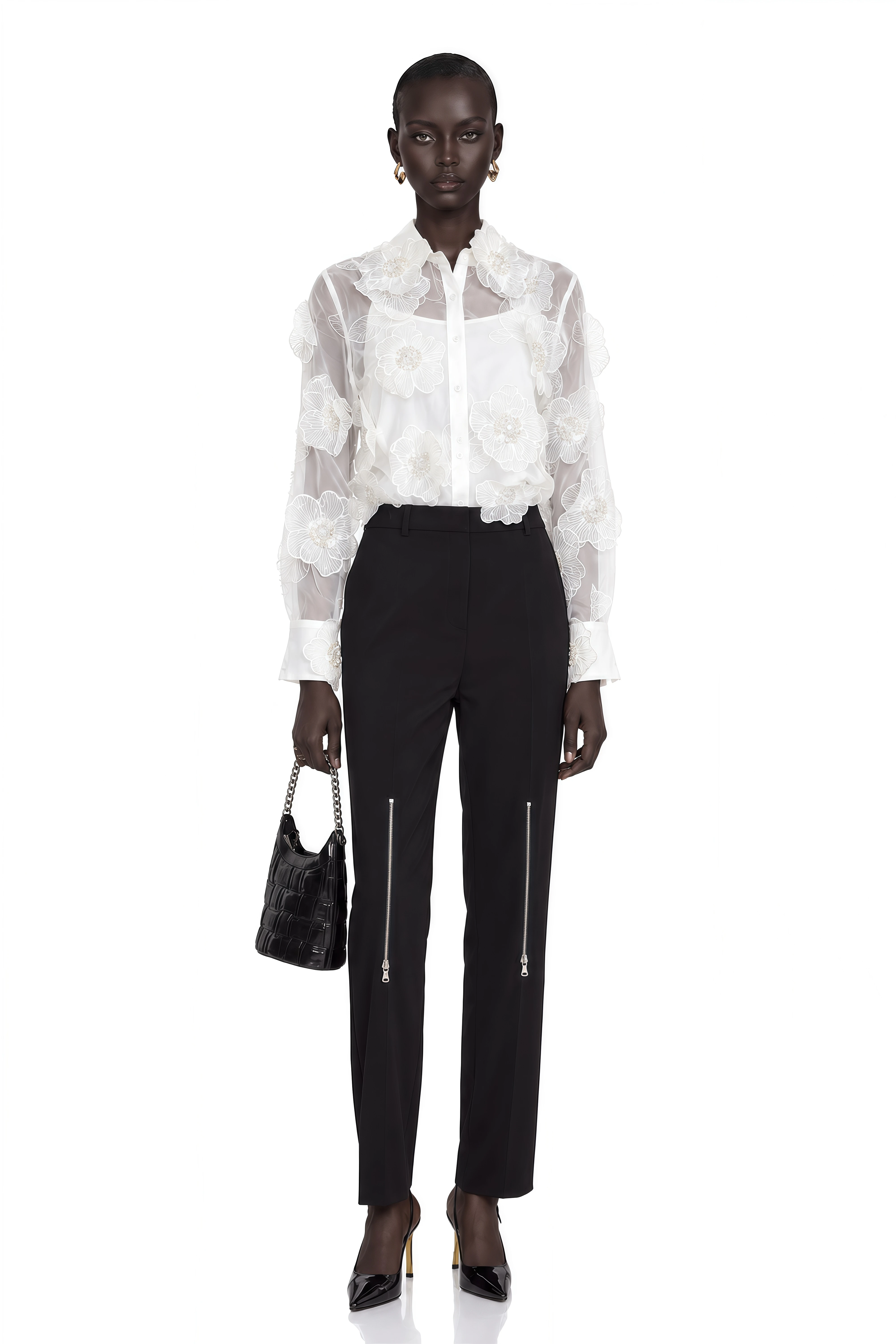 Béatrix White Embellished Semi-Sheer Shirt