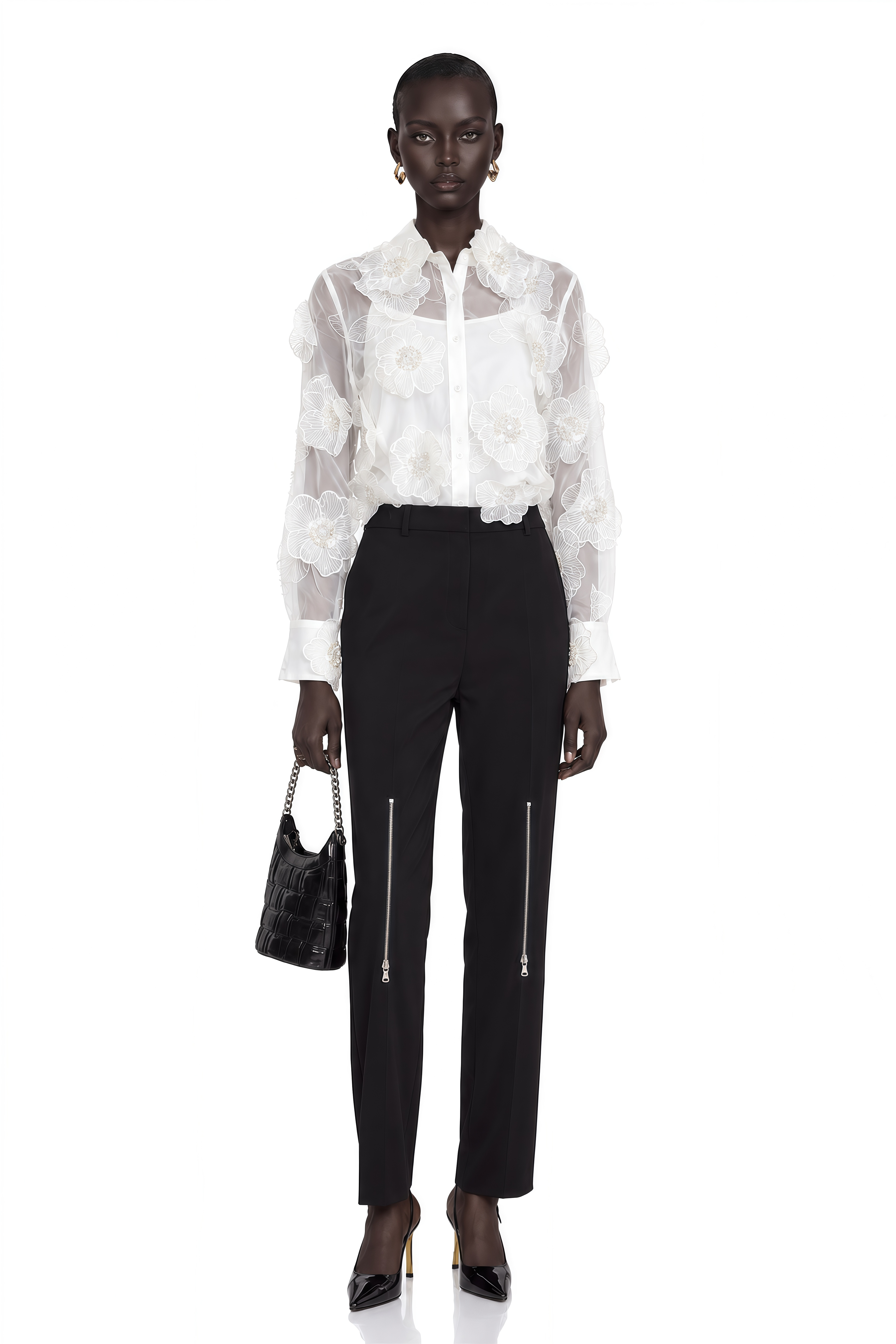 Béatrix White Embellished Semi-Sheer Shirt