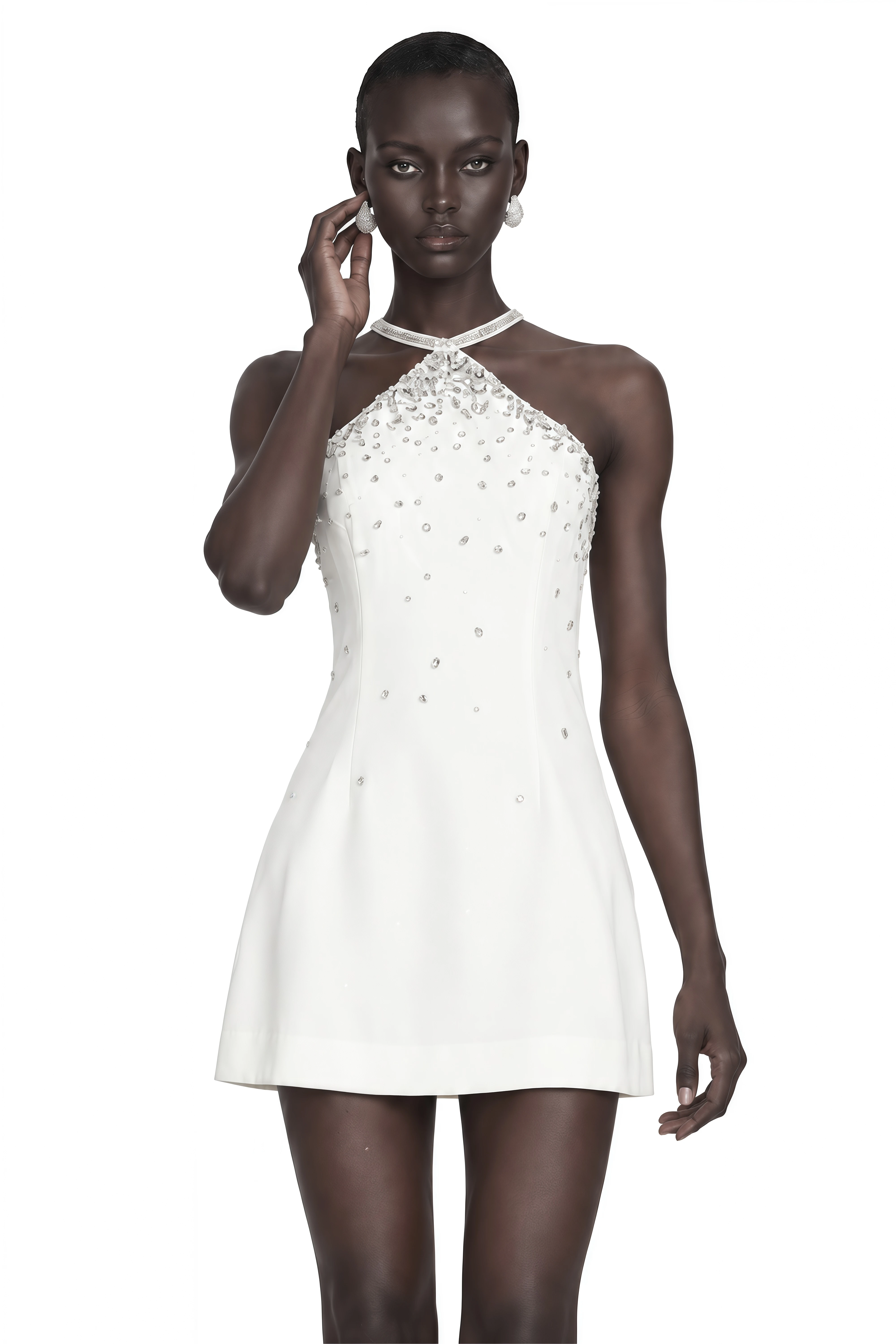 Xanthea White Embellished Mini Dress