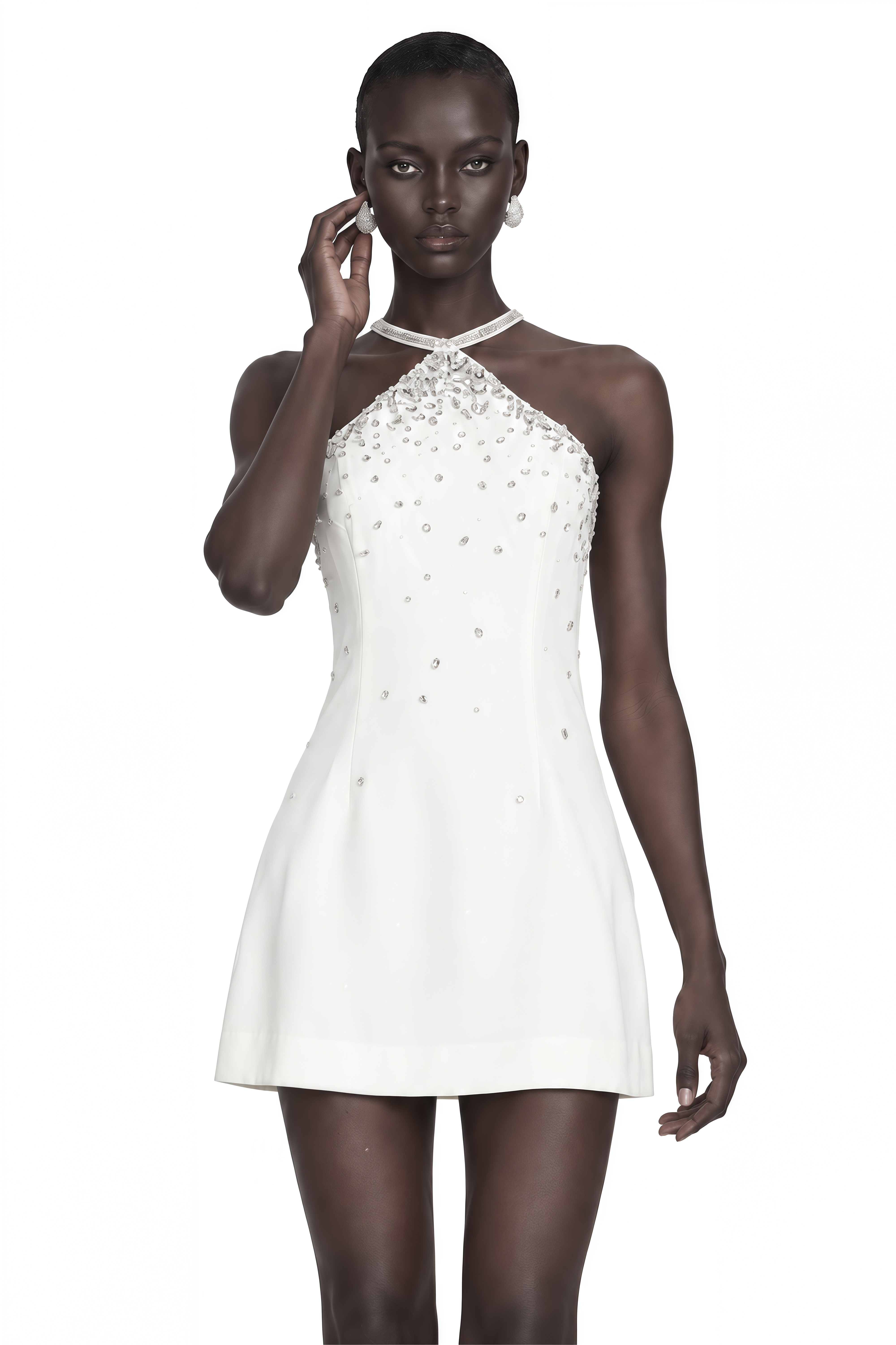 Xanthea White Embellished Mini Dress
