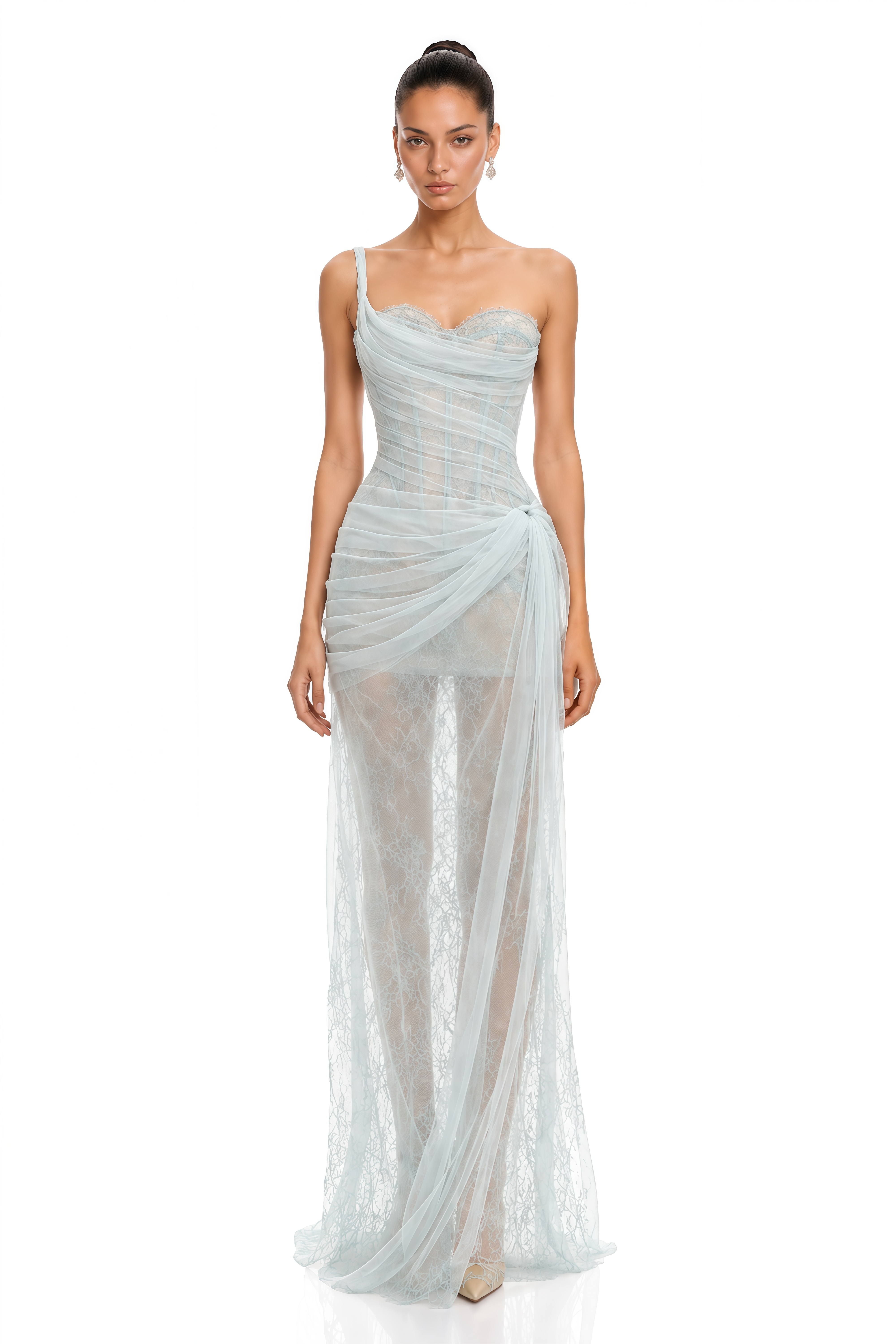 Juno Blue Pleated Mesh Midi Dress