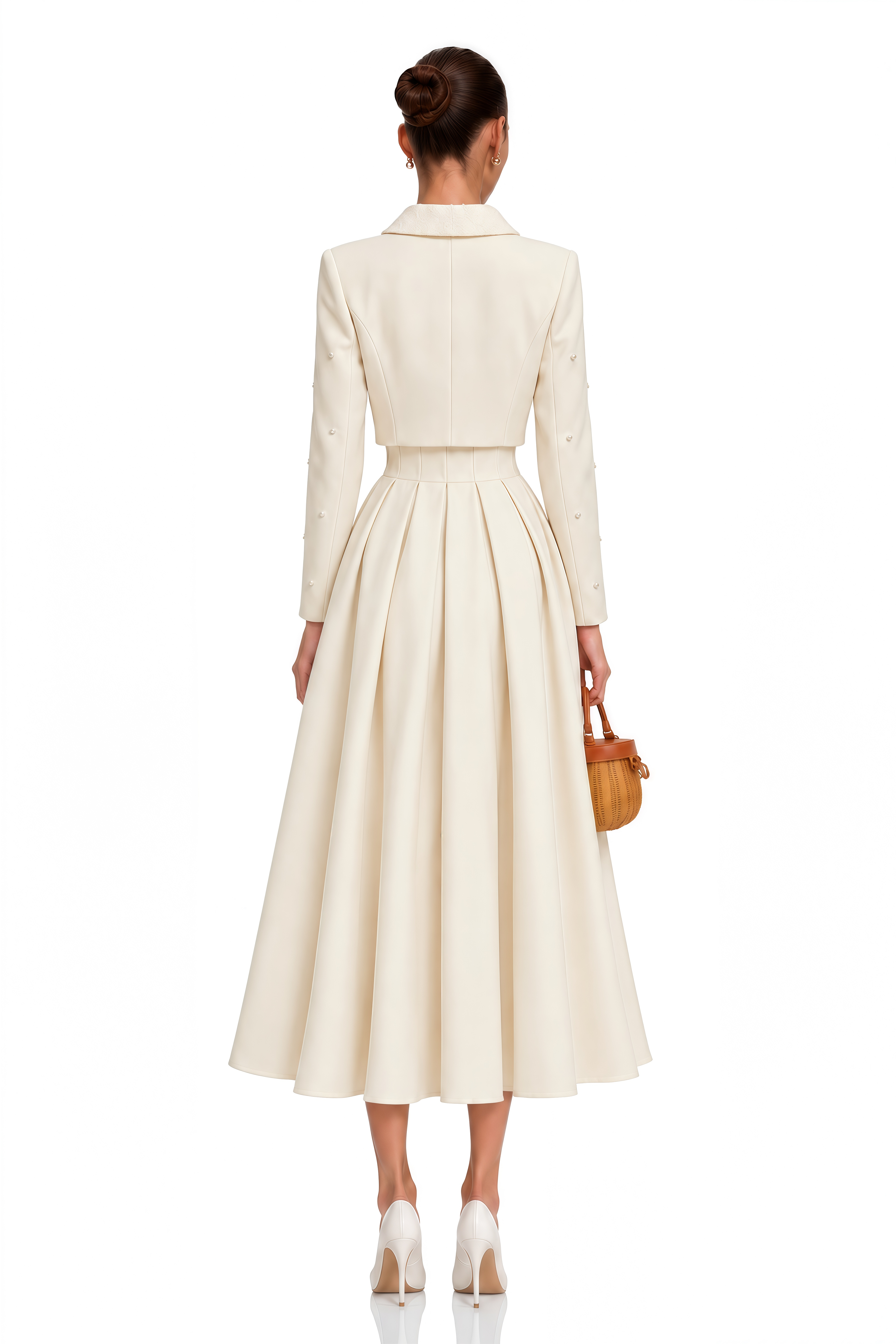 Maja White Faux Pearl Jacket & Pleated Skirt Set