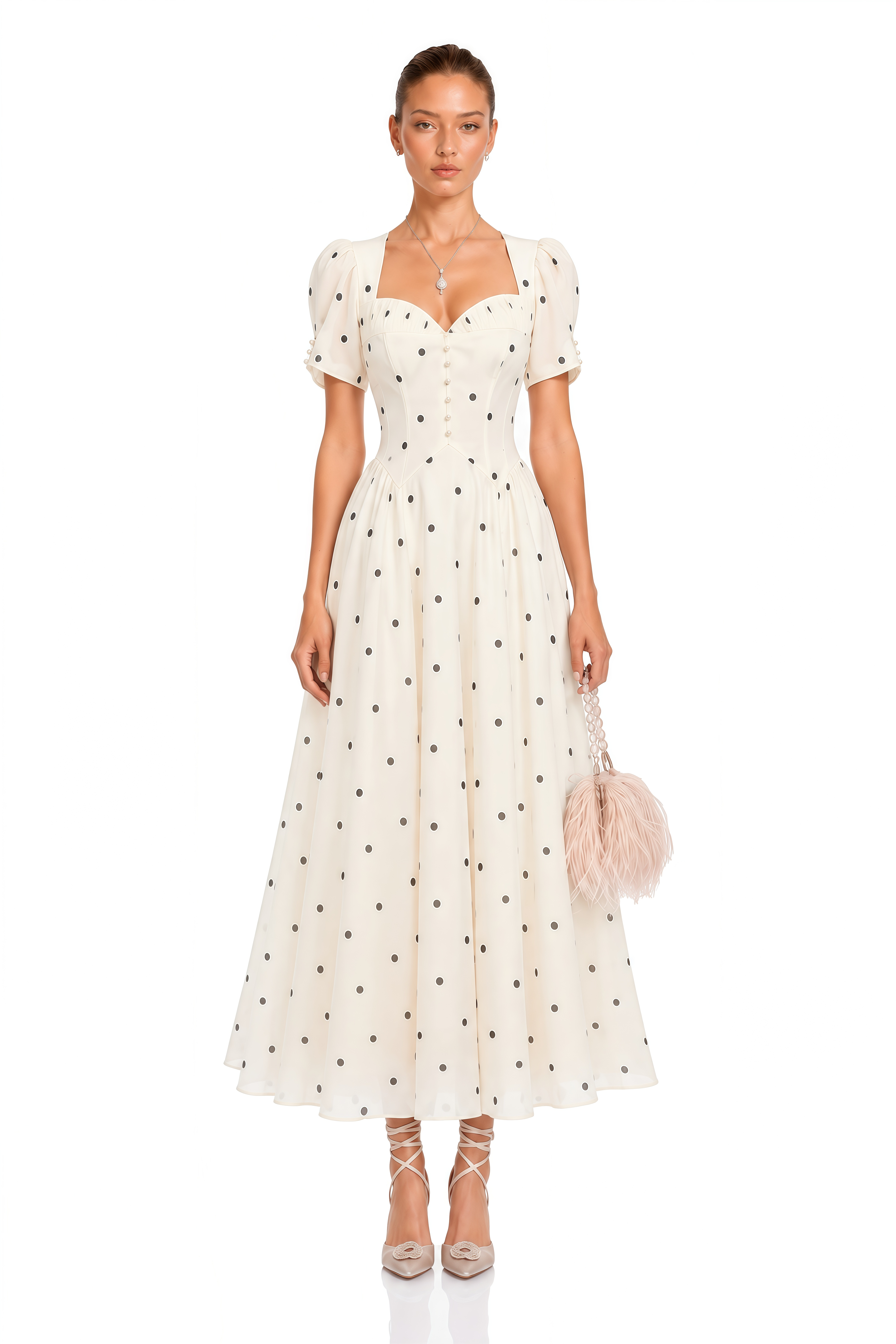 Javaneh White Polka Dot Maxi Dress