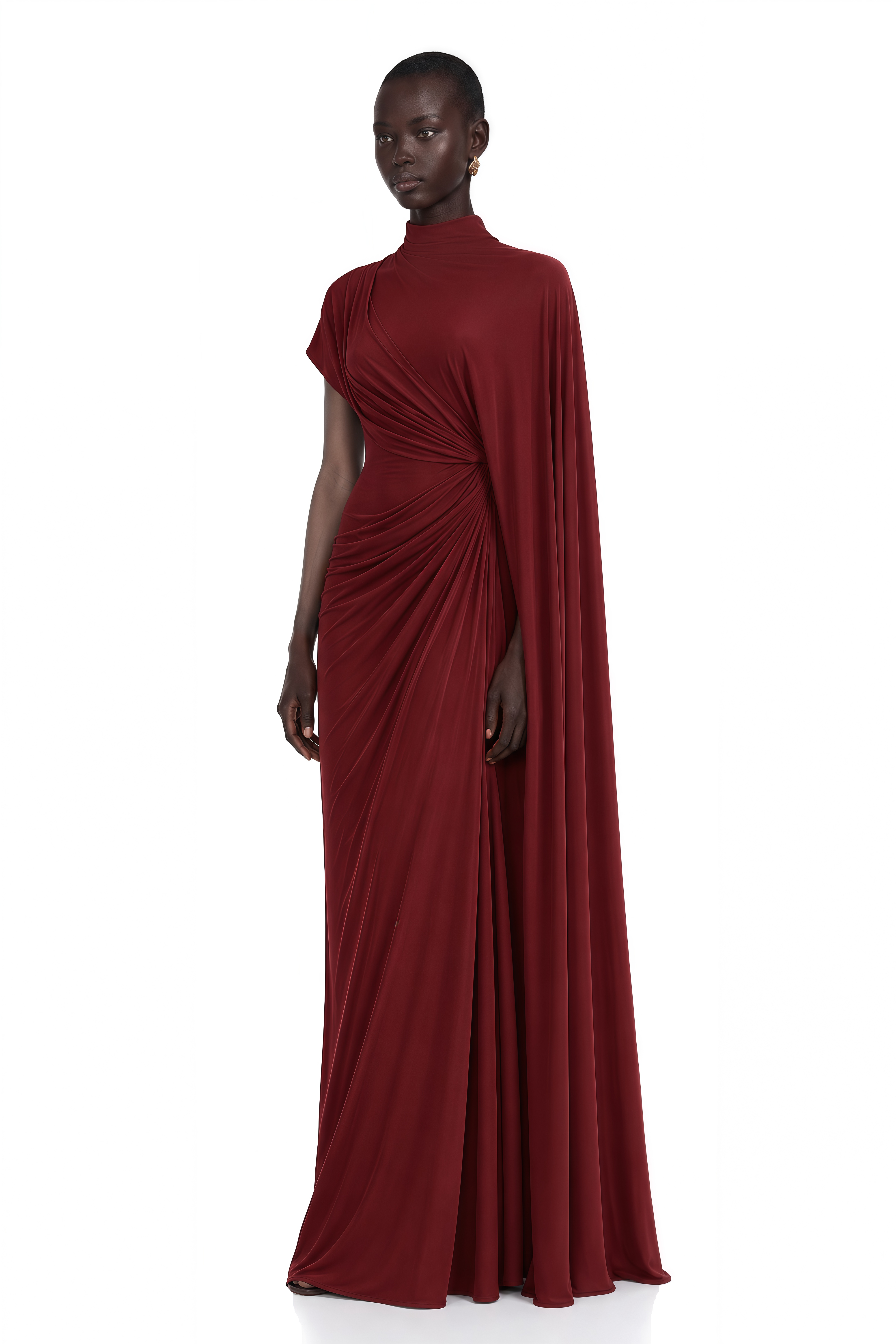 Fenella Asymmetrical Draped Cape & Dress Matching Set in Red