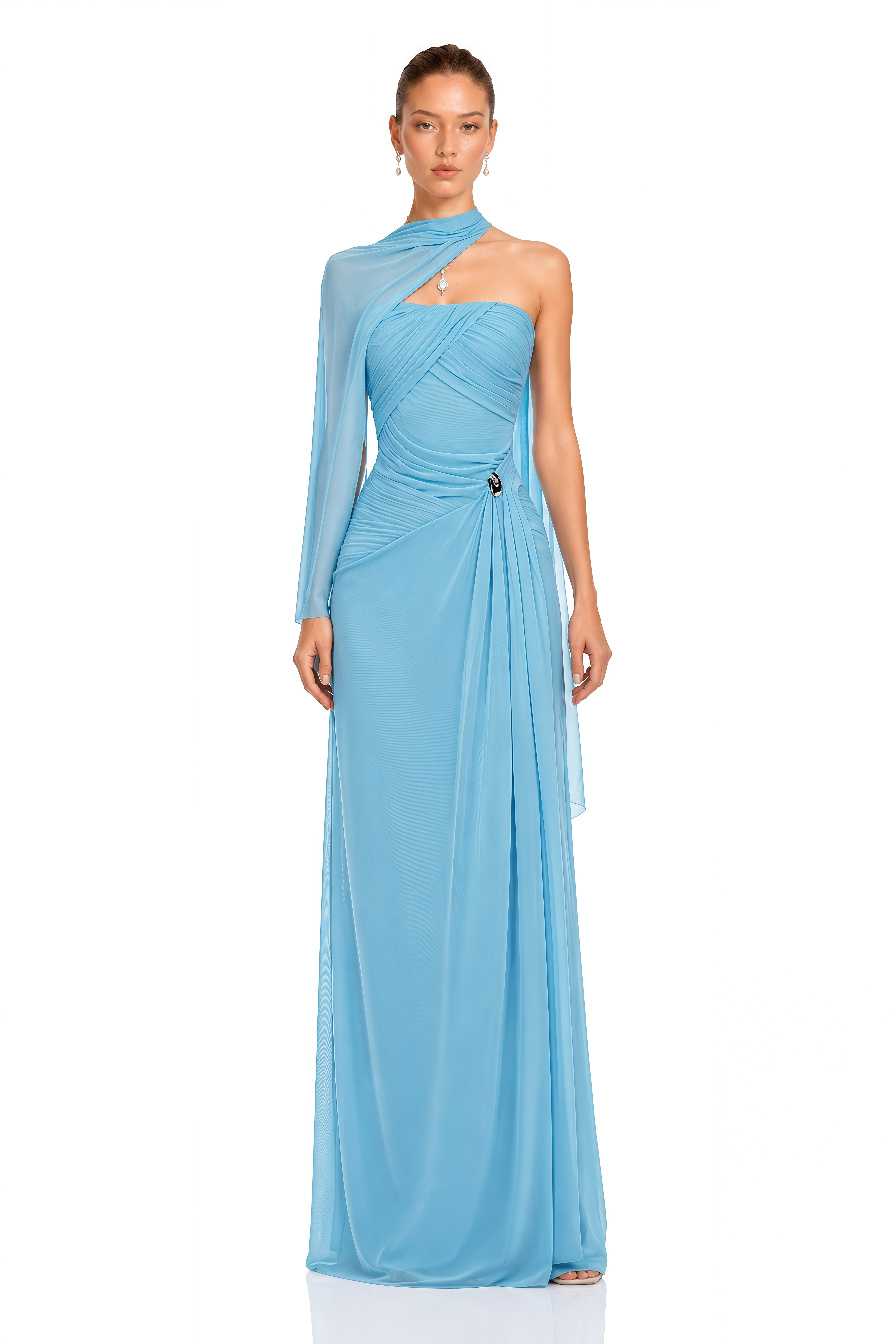 Ophelia Blue Off Shoulder Ruched Maxi Dress