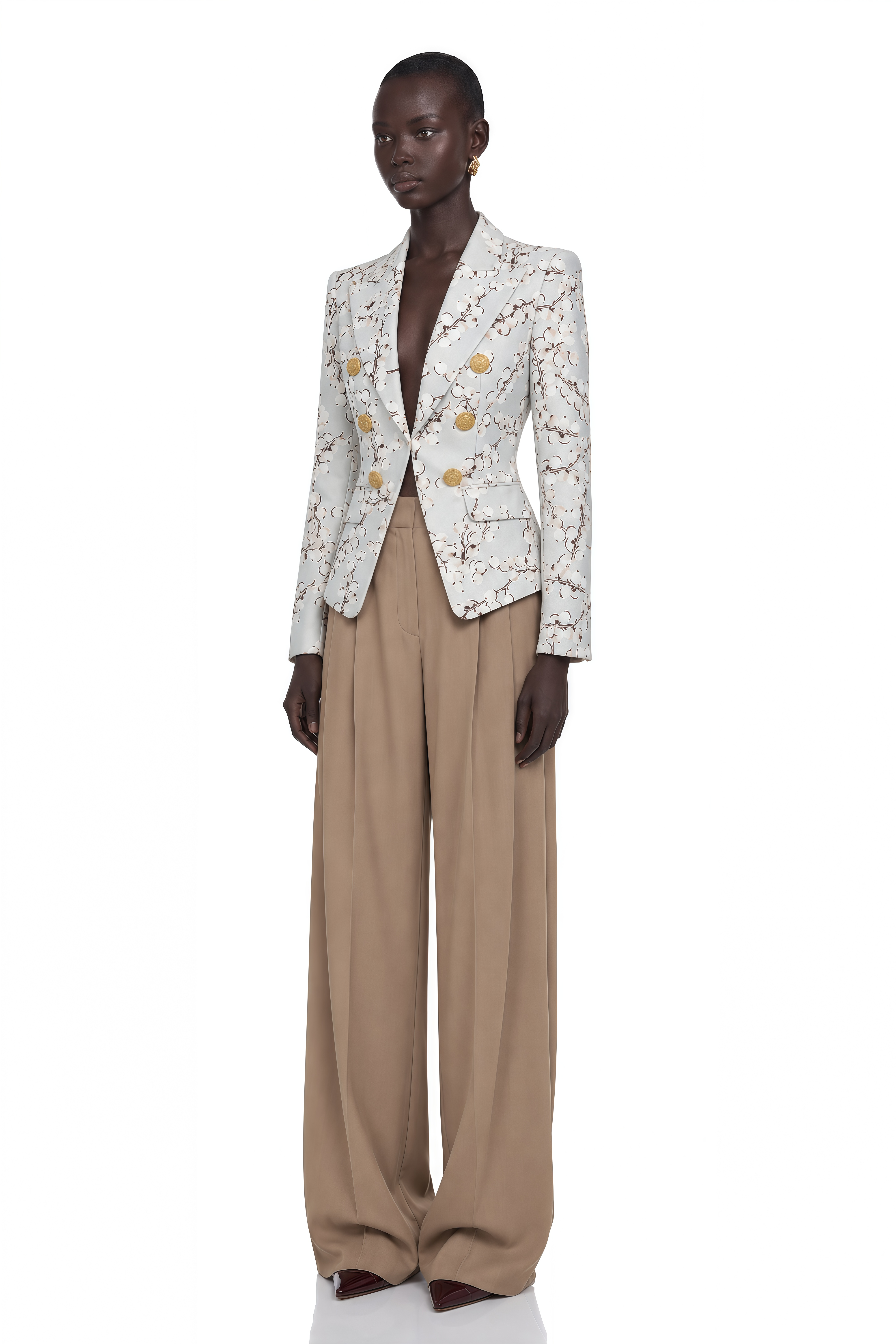 Amélina Cream White Graphic Print Blazer