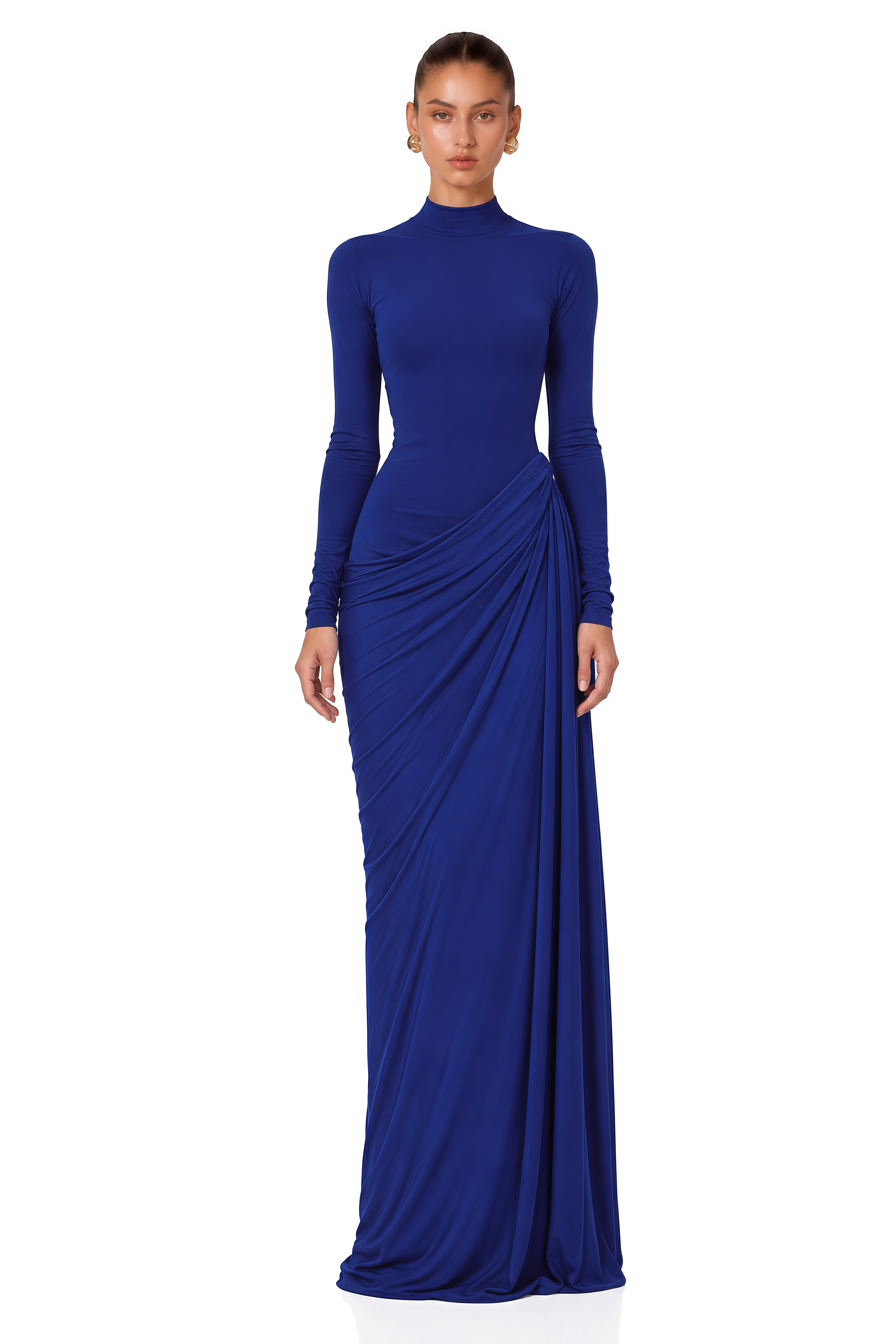 Eva Blue Draped Gathered Maxi Dress