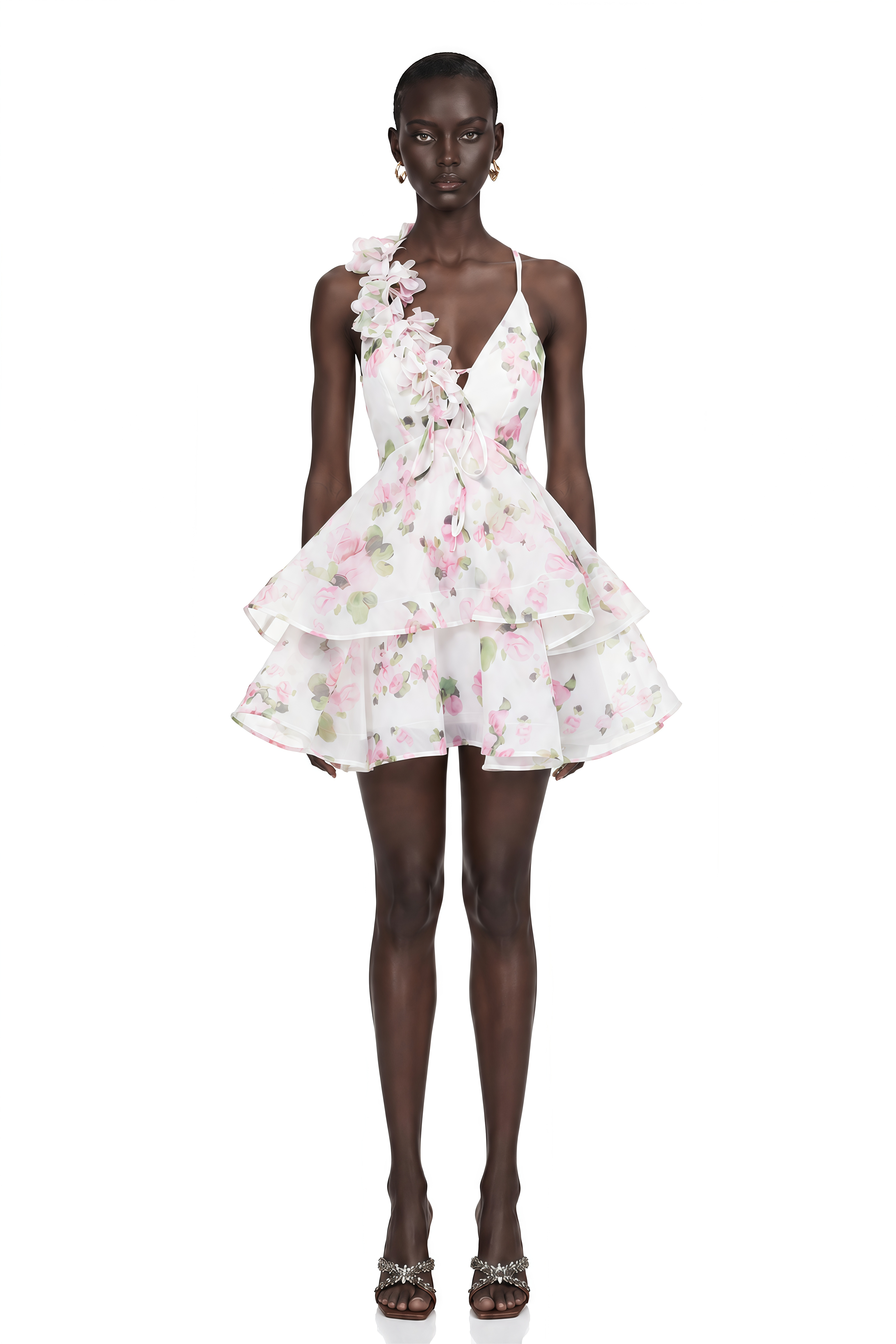 Chione White Floral Applique Backless Mini Dress