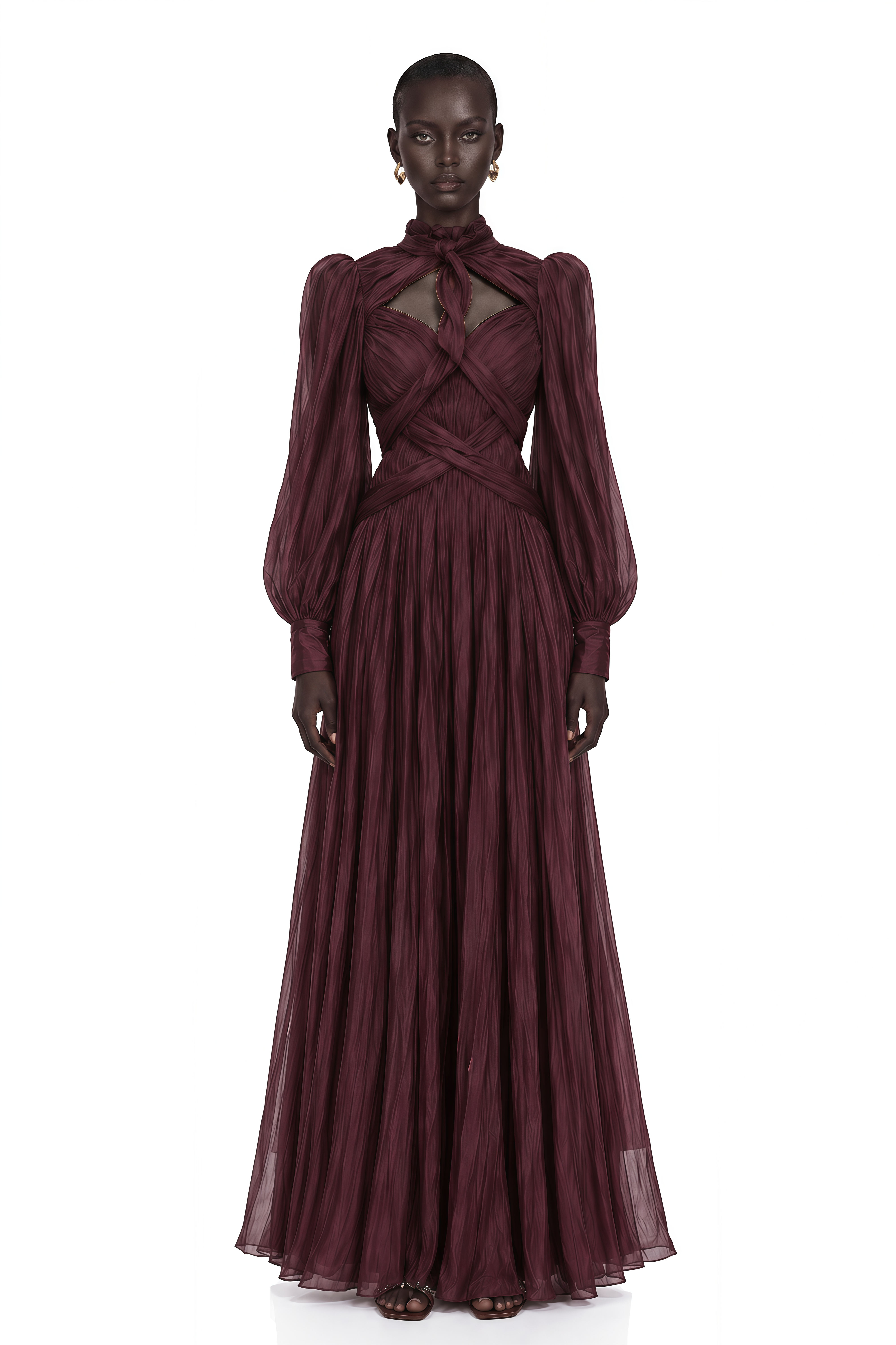 Sage Brown Crossed Design Maxi Dress