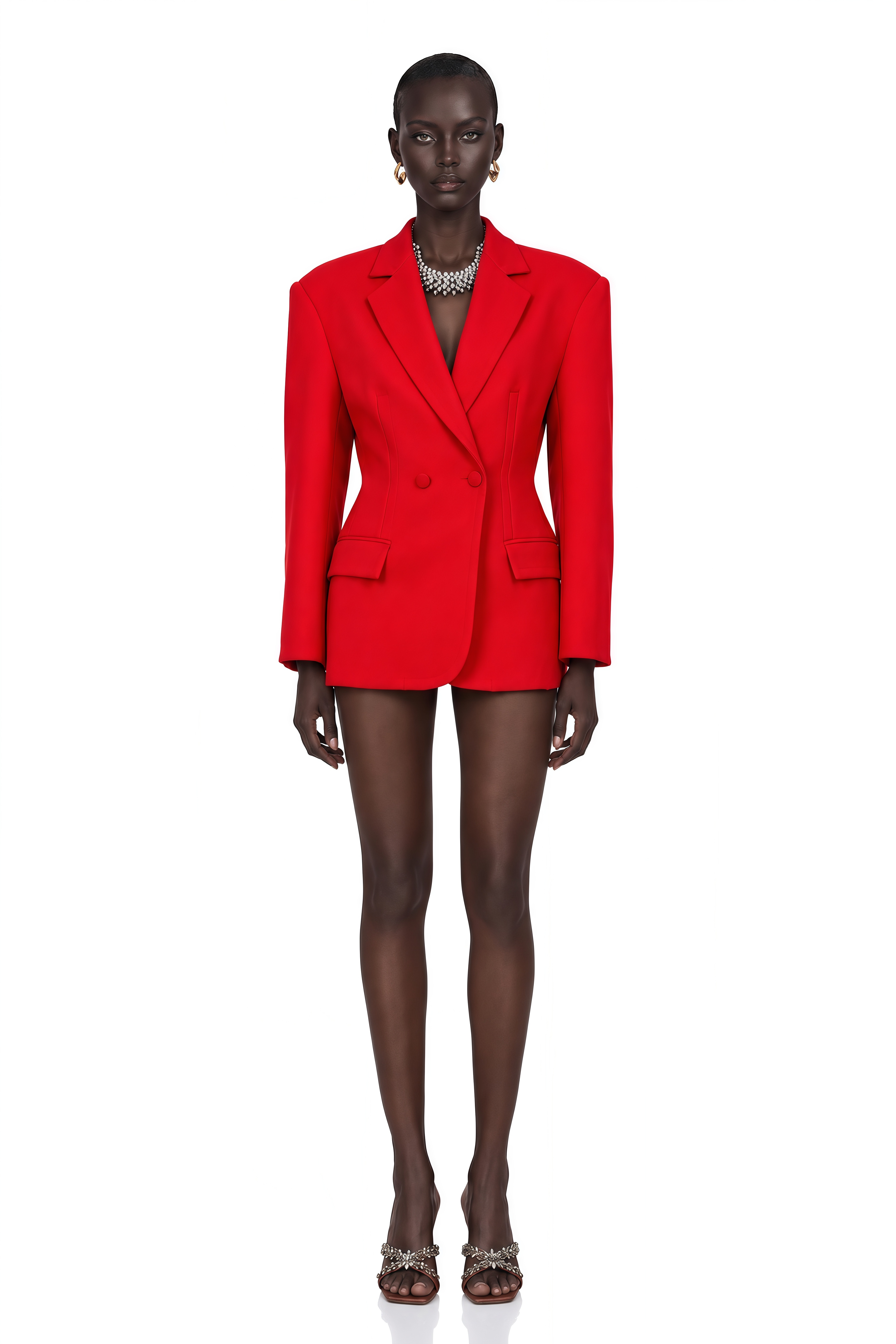 Coline Red Hourglass Double-Breasted Blazer