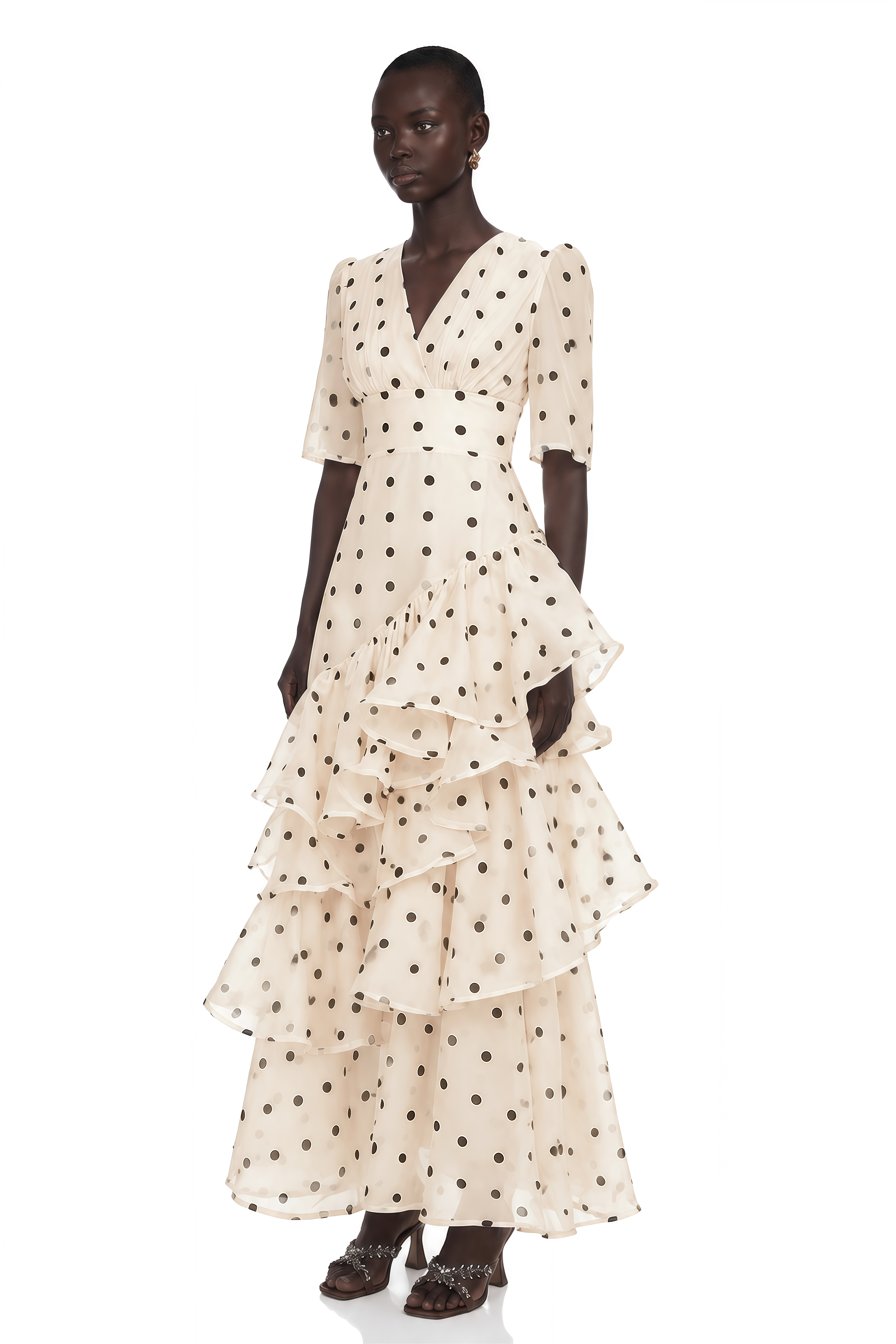 Nicoletta White Polka Dot Asymmetrical Maxi Dress