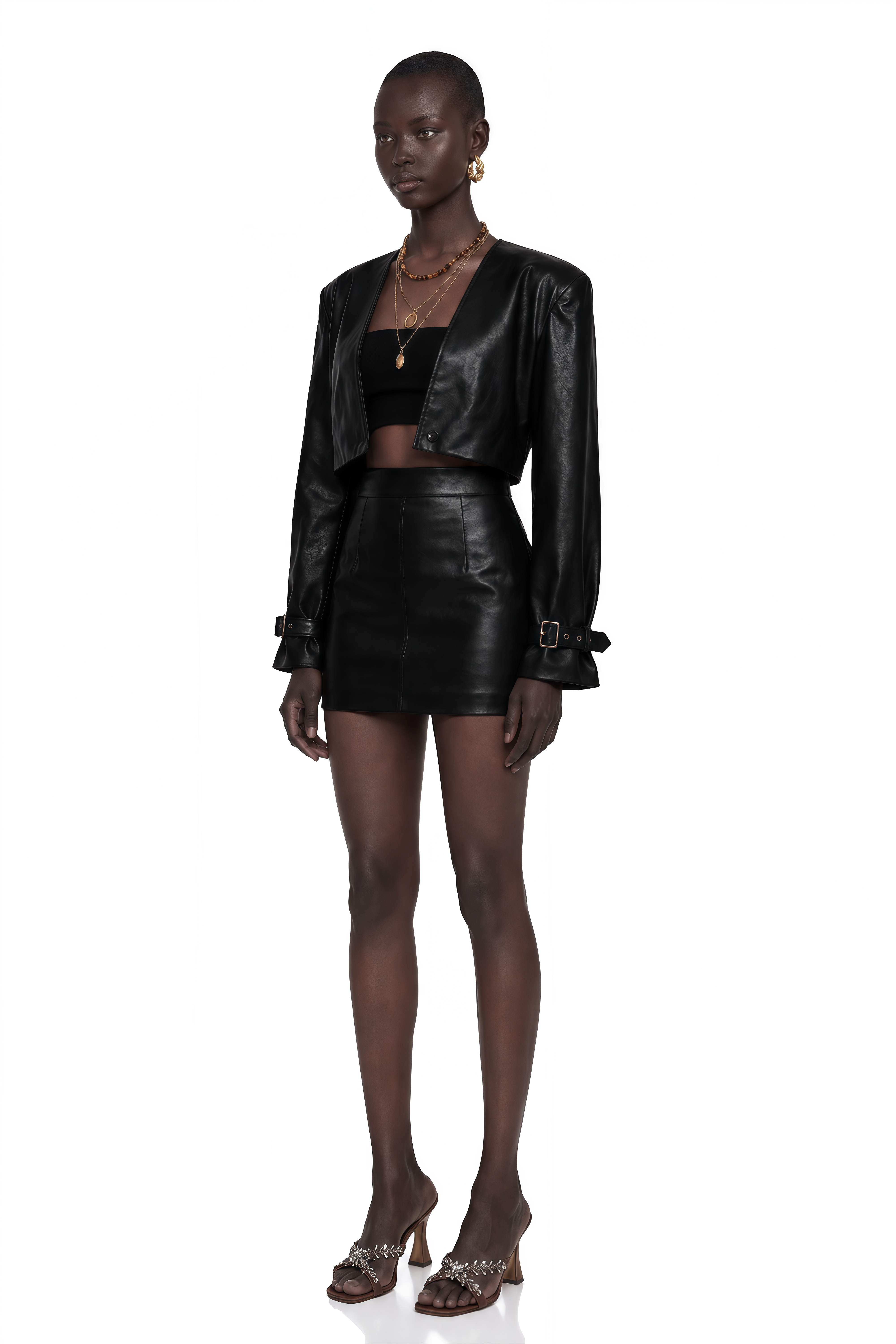 Jacinta Black Cropped Faux Leather Jacket