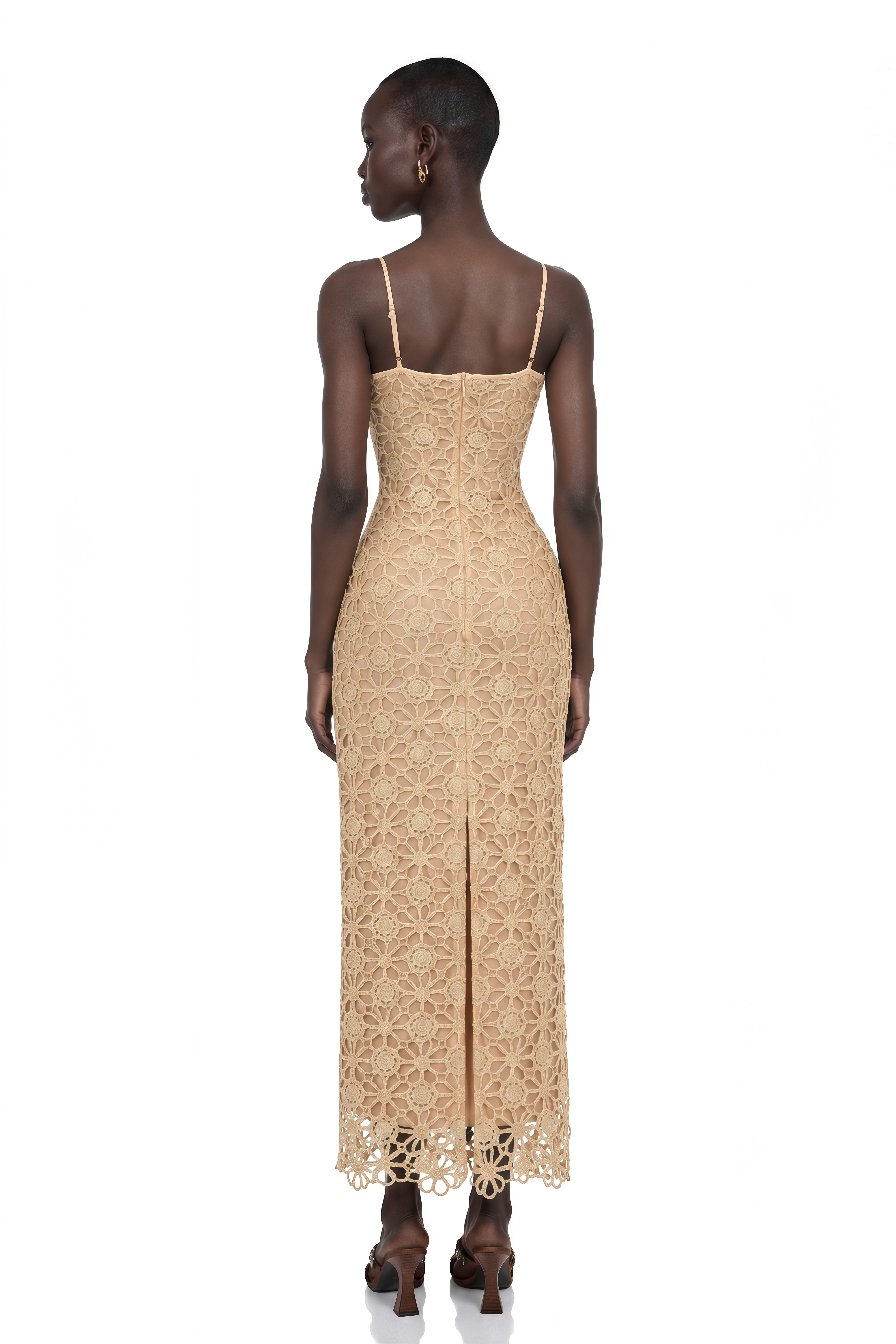 Saúl Gold Cut-Out Floral Embroidered Maxi Dress