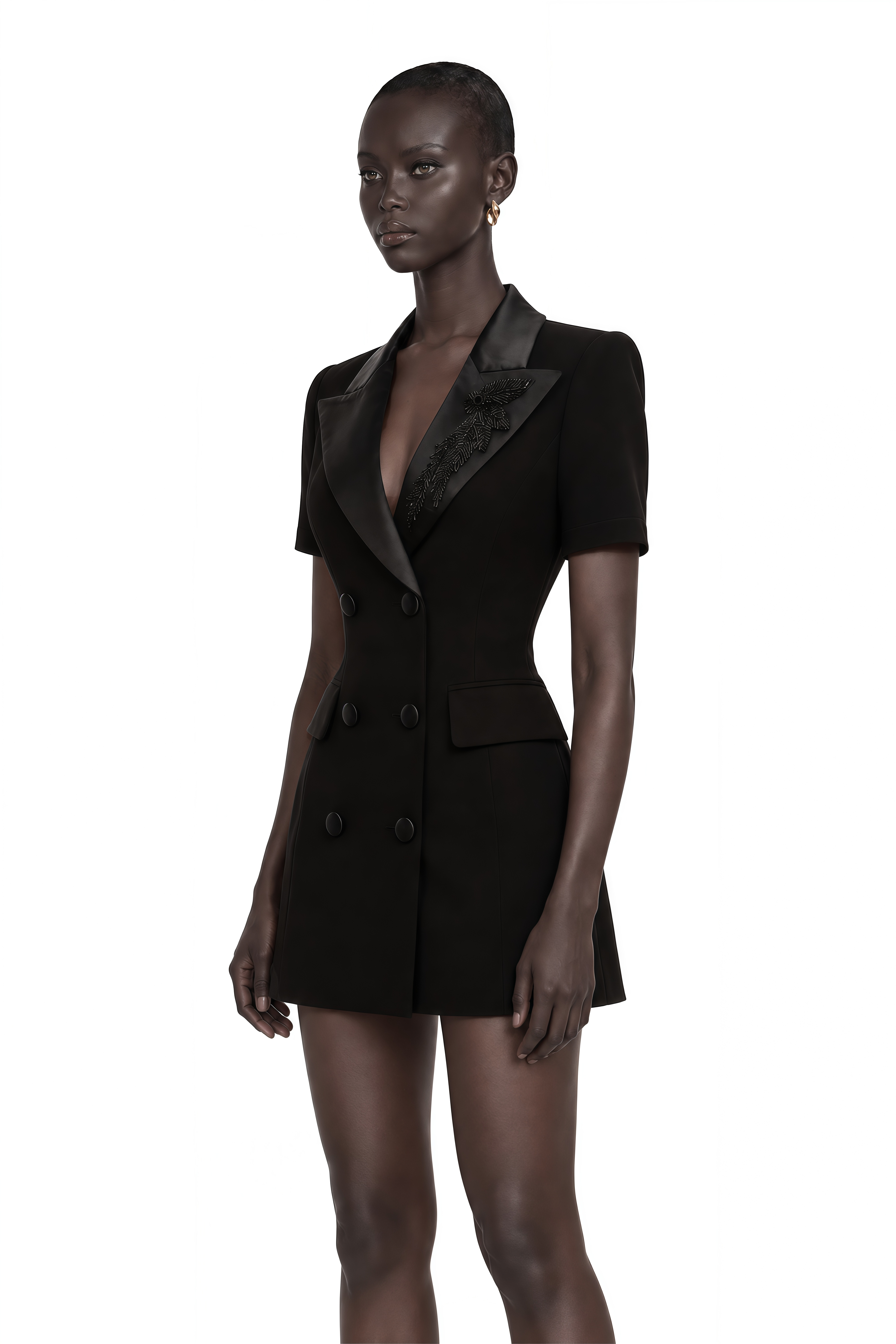 Daniella Black Double-Breasted Embroidered Blazer Dress