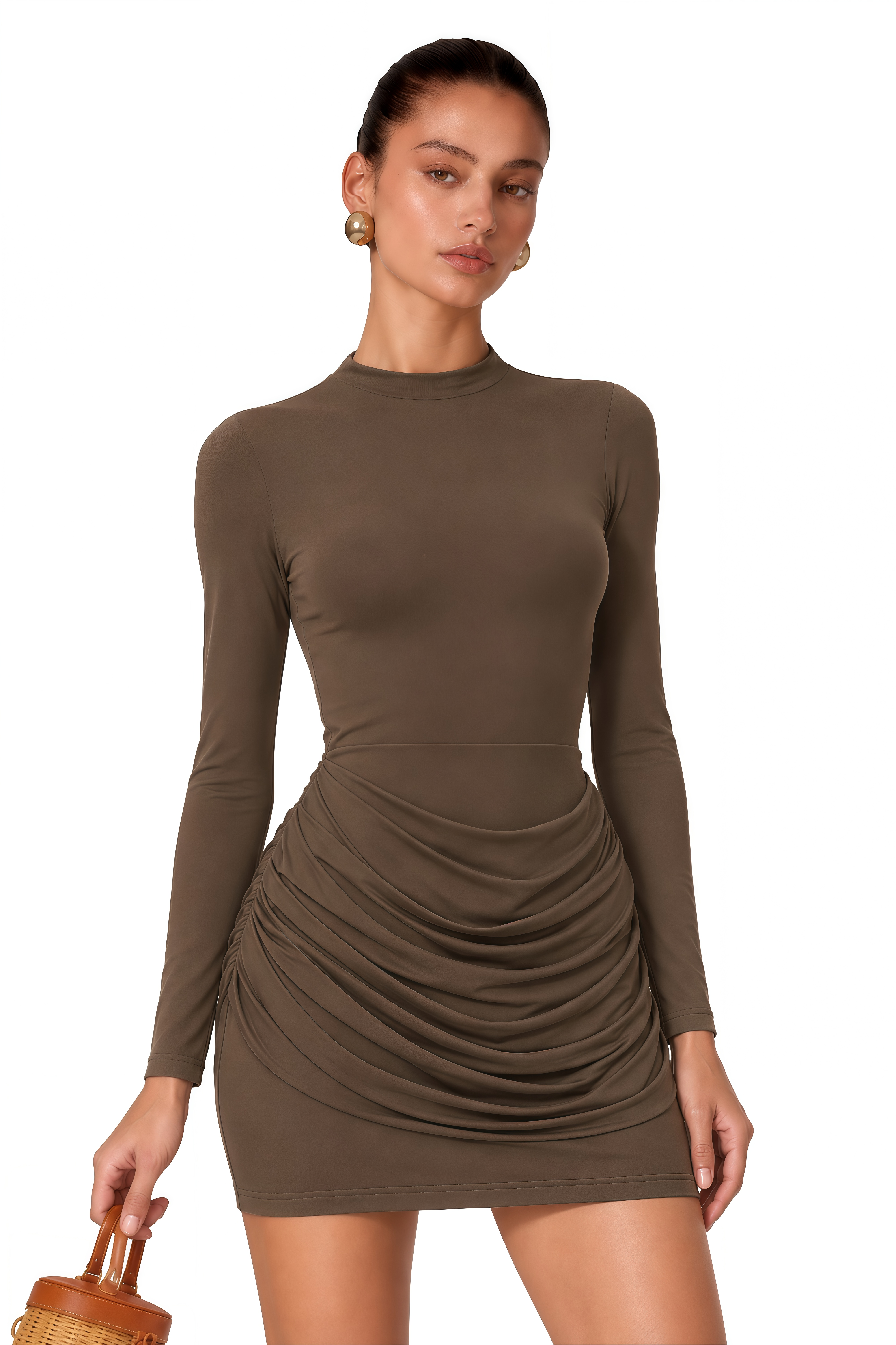 Astrid Brown Bodycon Ruched Mini Dress
