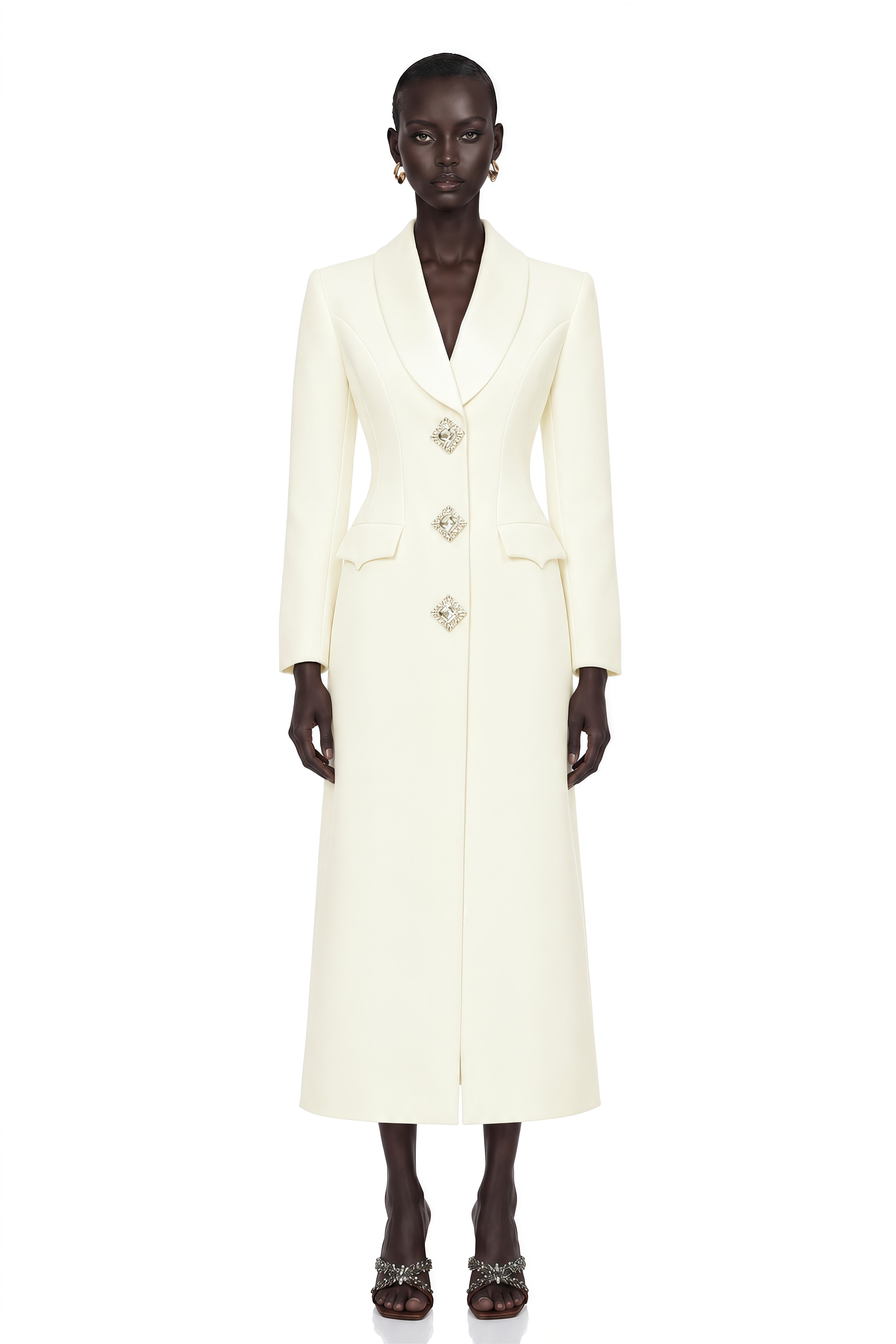 Yvonne Neutrals Crystal-buttoned Coat