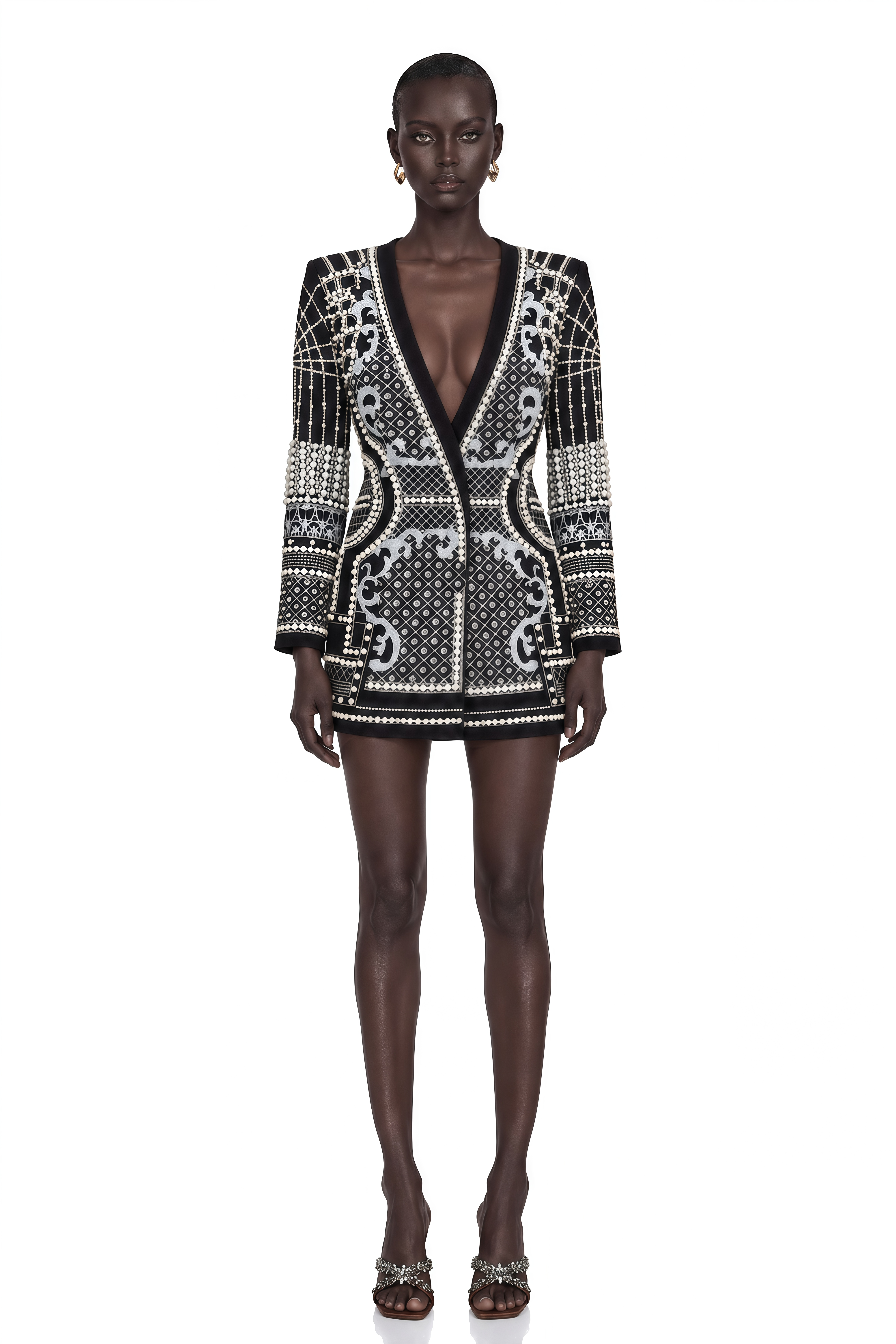Catherine Pattern-Print V-Neck Blazer Dress