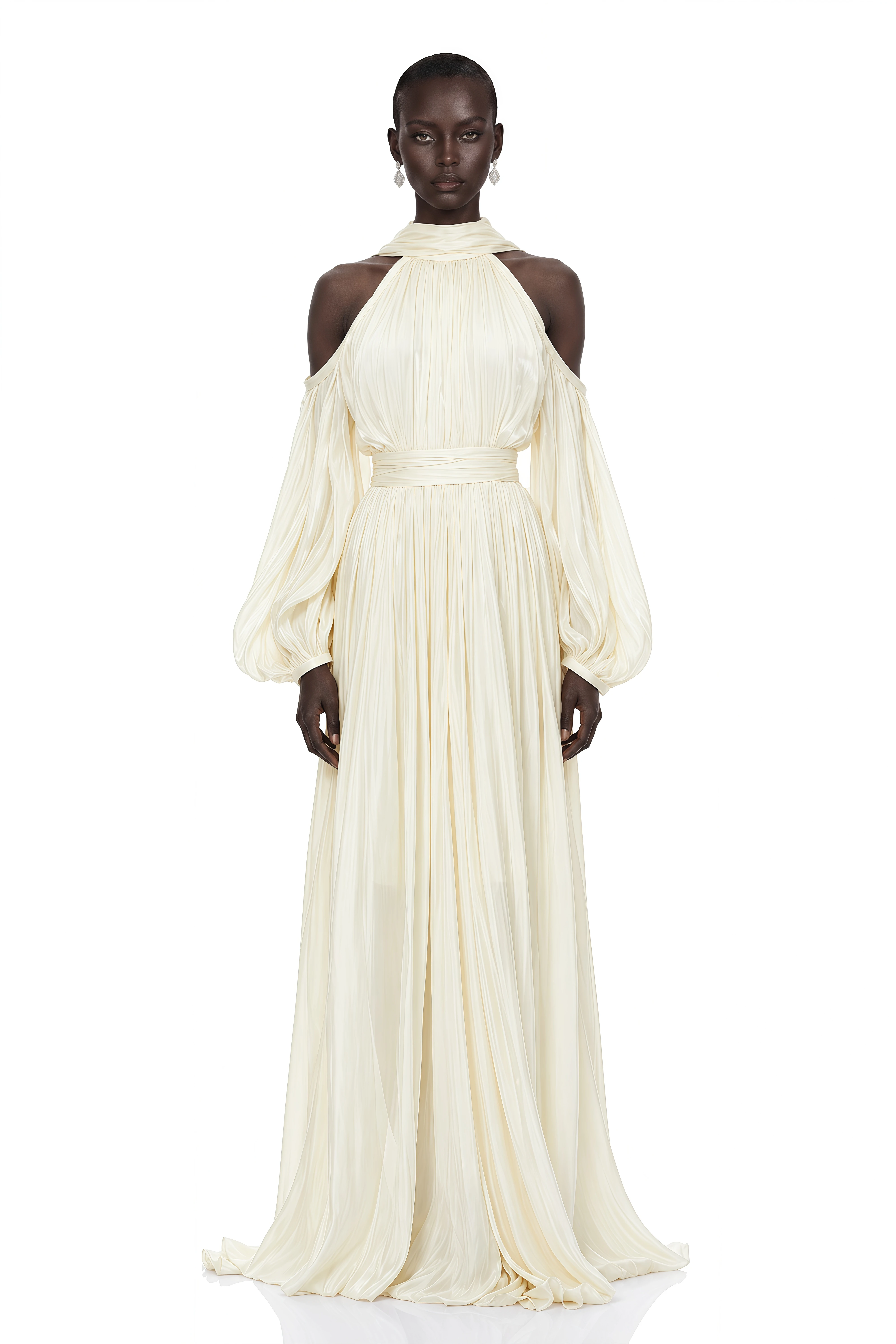 Margot White Cold Shoulder Ruched Maxi Dress