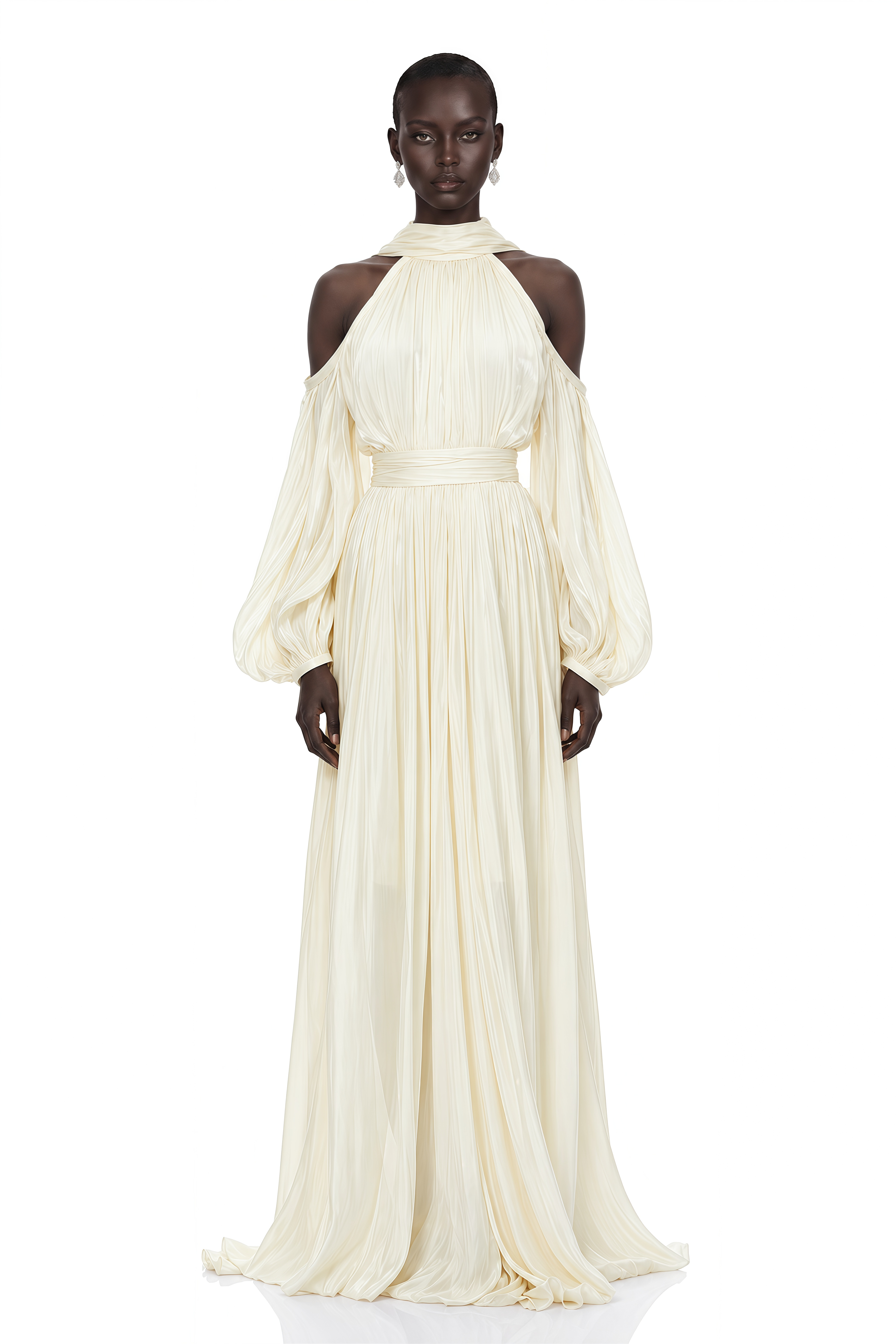 Margot White Cold Shoulder Ruched Maxi Dress