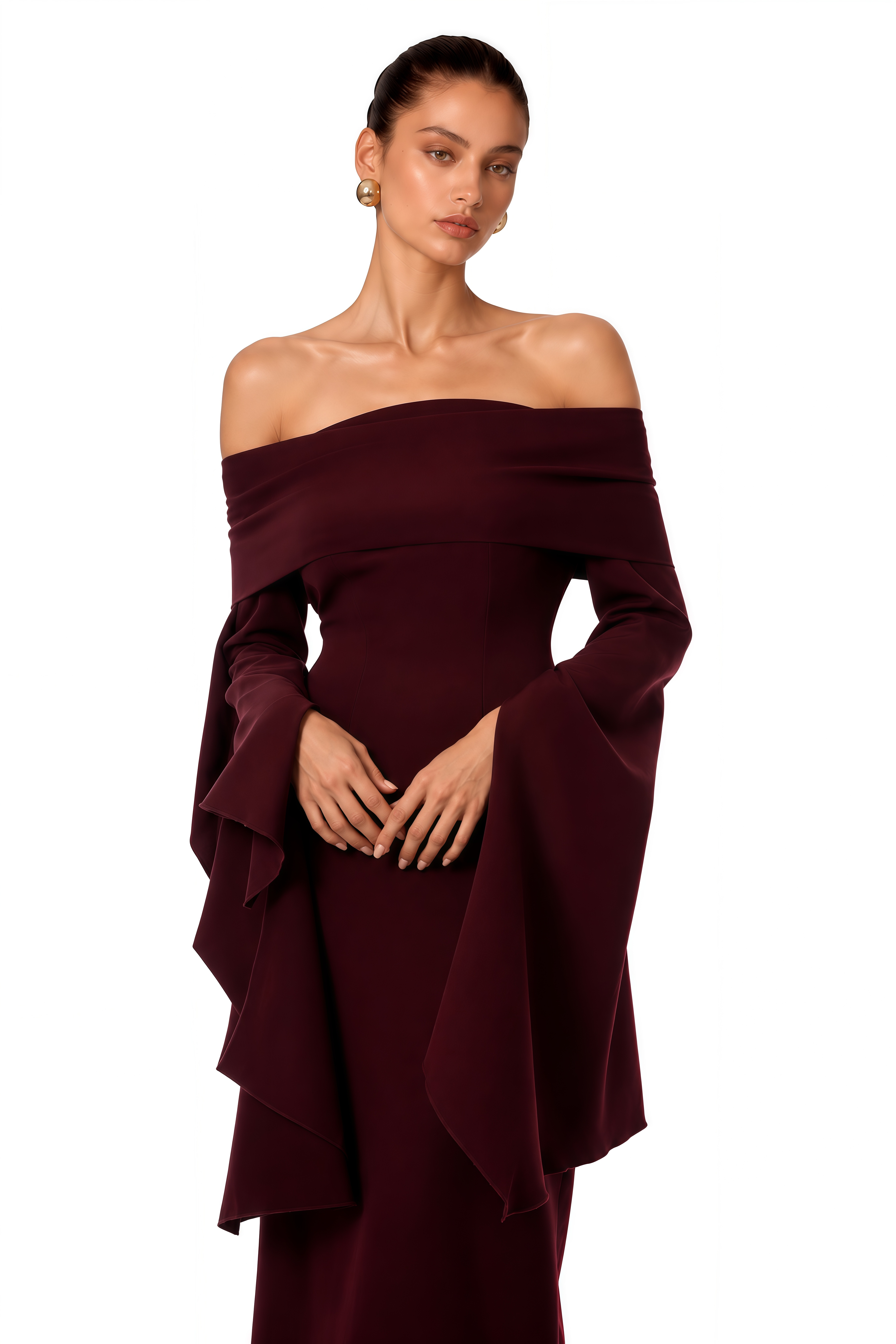 Dorotea Burgundy Off Shoulder Maxi Gown