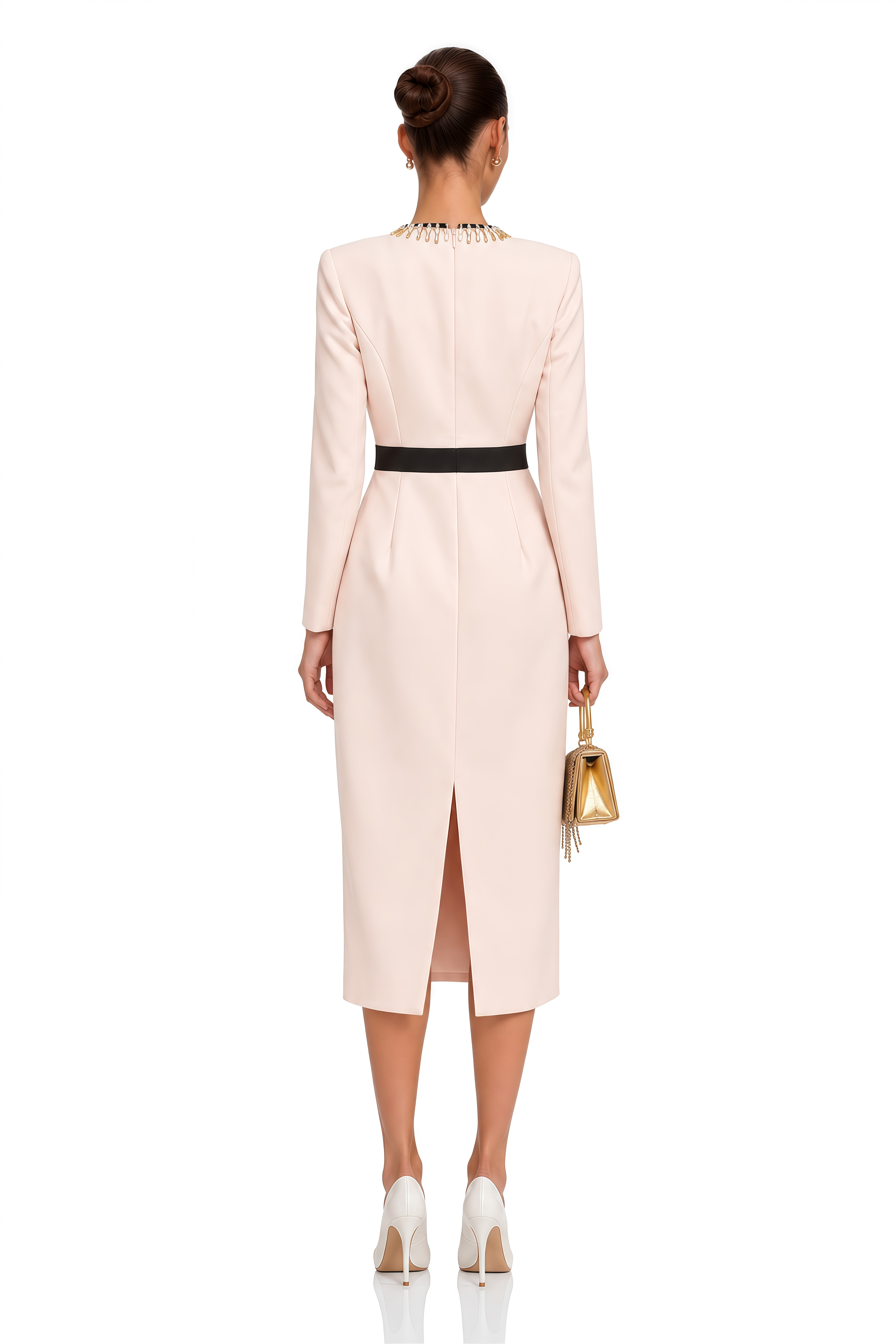 Anaïs Pink Crystal Color-Blocked Midi Dress