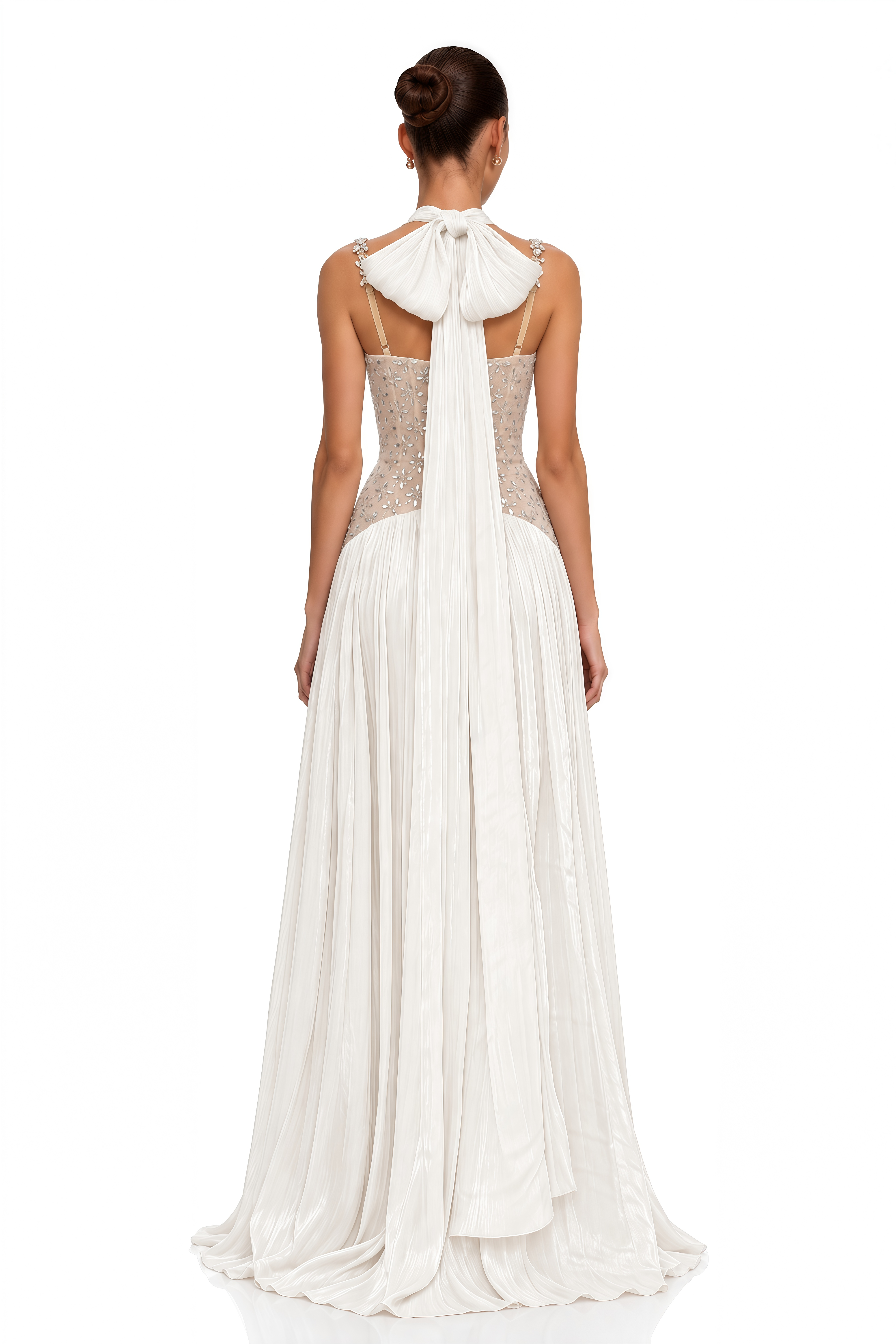 Gwenaëlle White Rhinestone Panel Maxi Dress