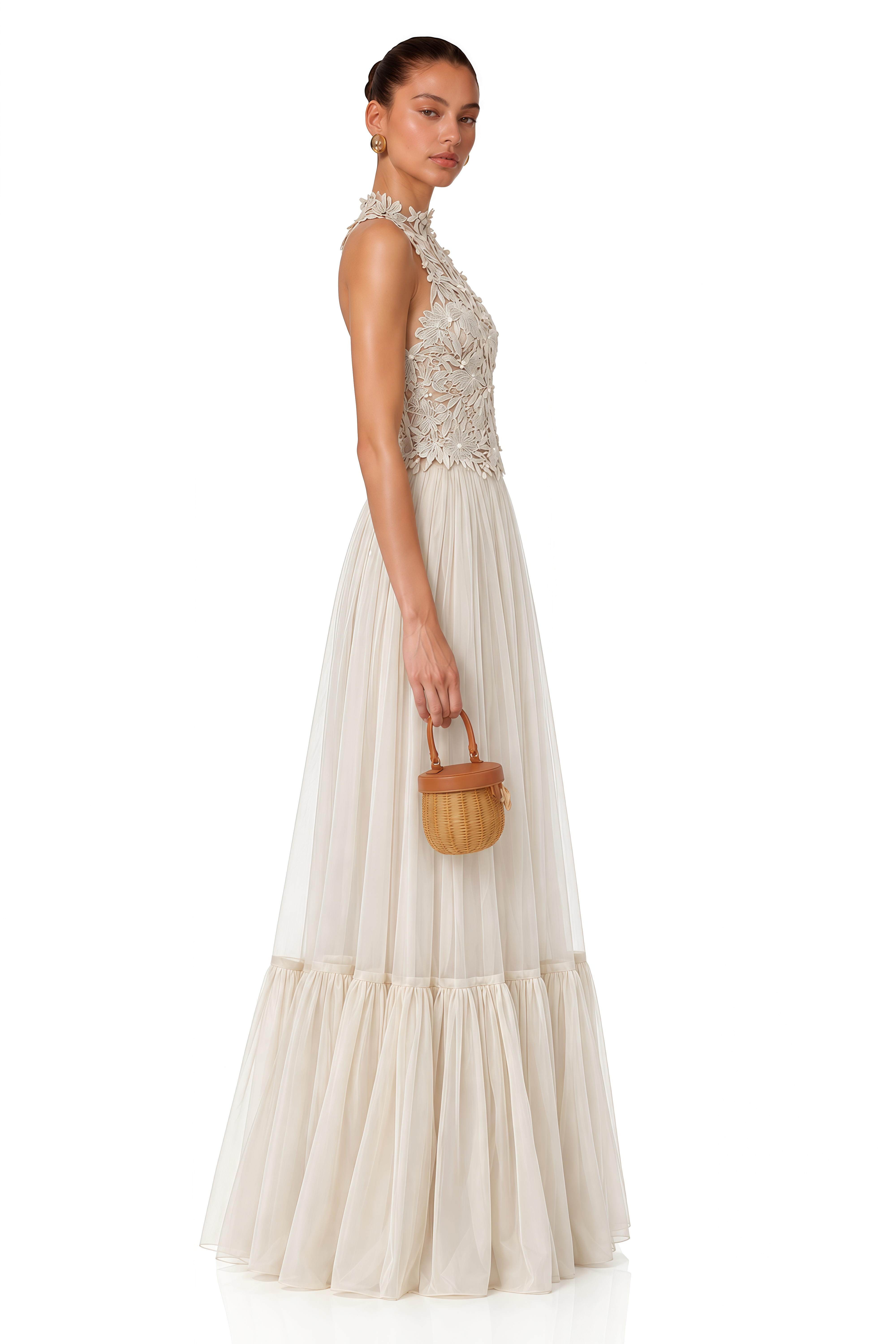 Nevaeh Cream Floral Crochet Top & Tiered Skirt Set