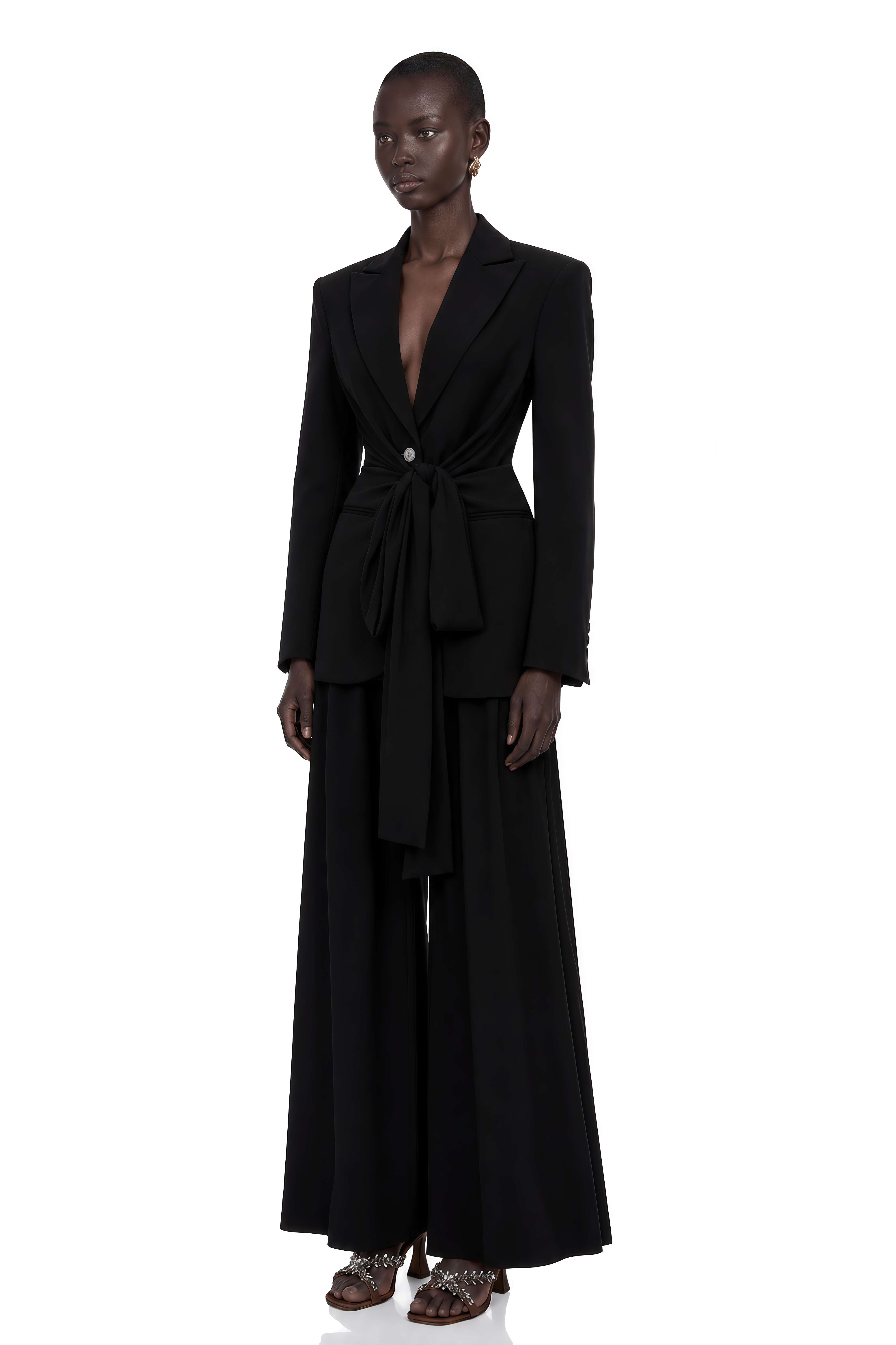 Jasmine Black Belted Wrap Blazer with Tie