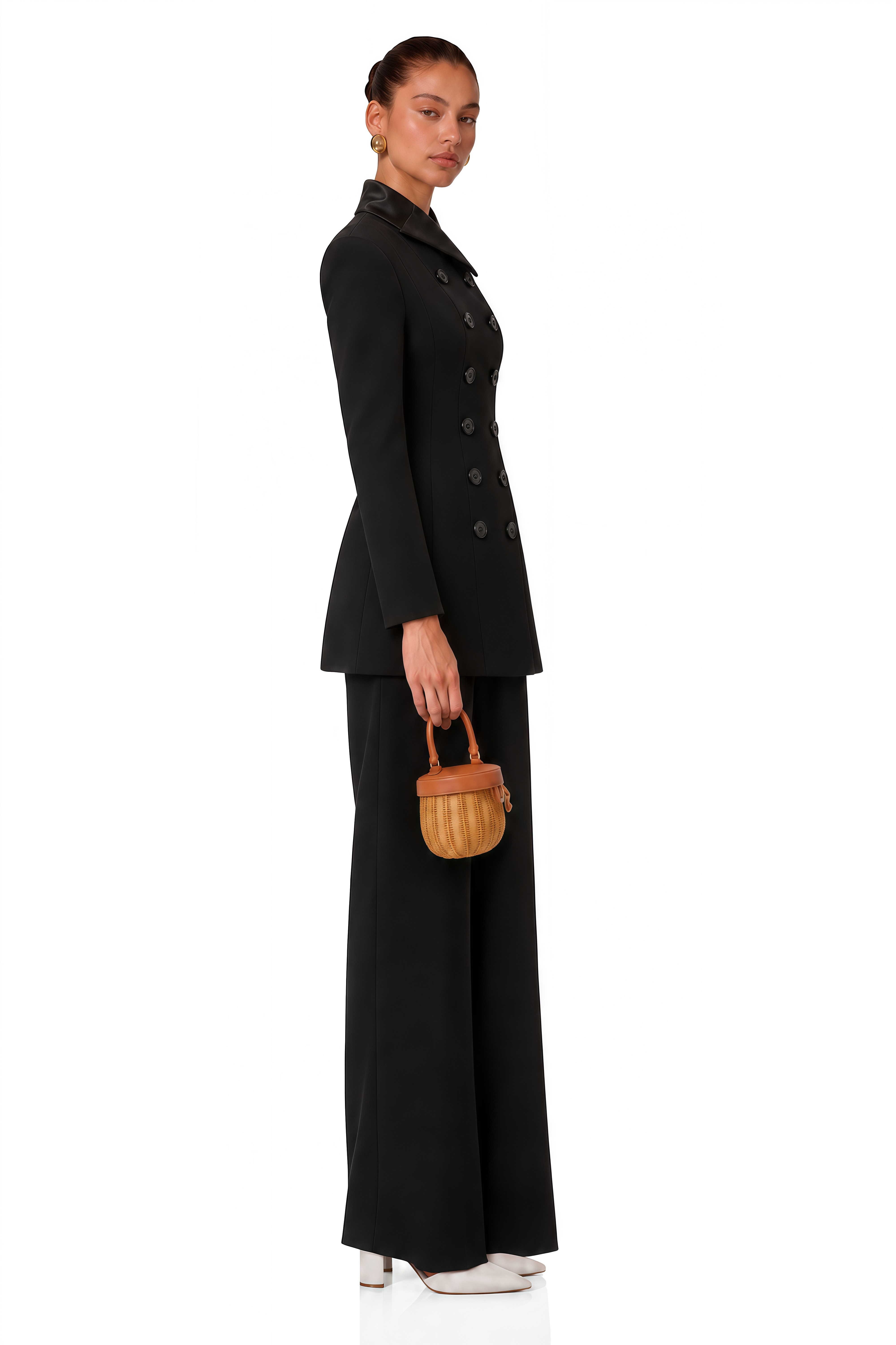 Leander Black Double-Breasted Long Blazer