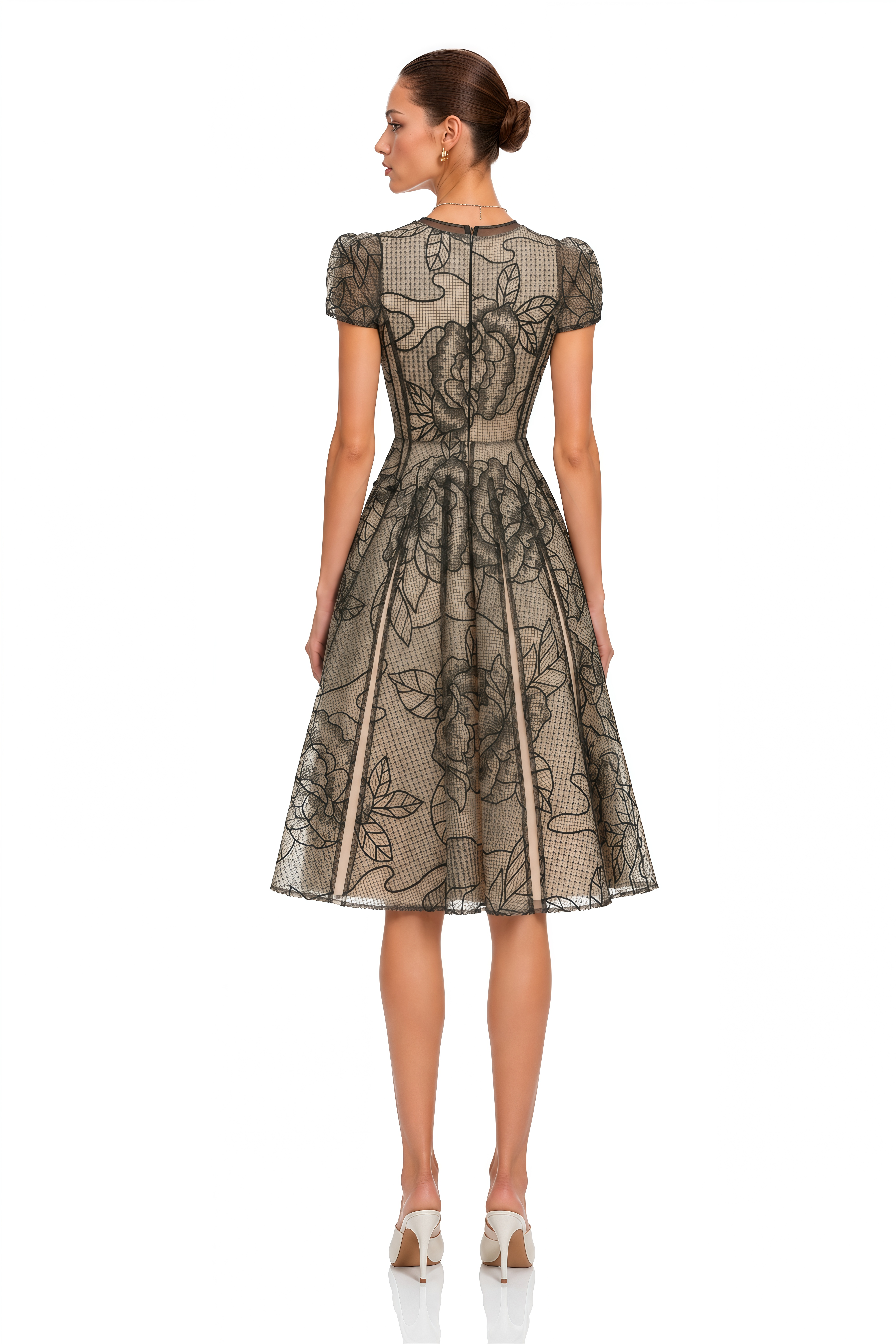 Sisanda Black Semi Sheer Floral Midi Dress