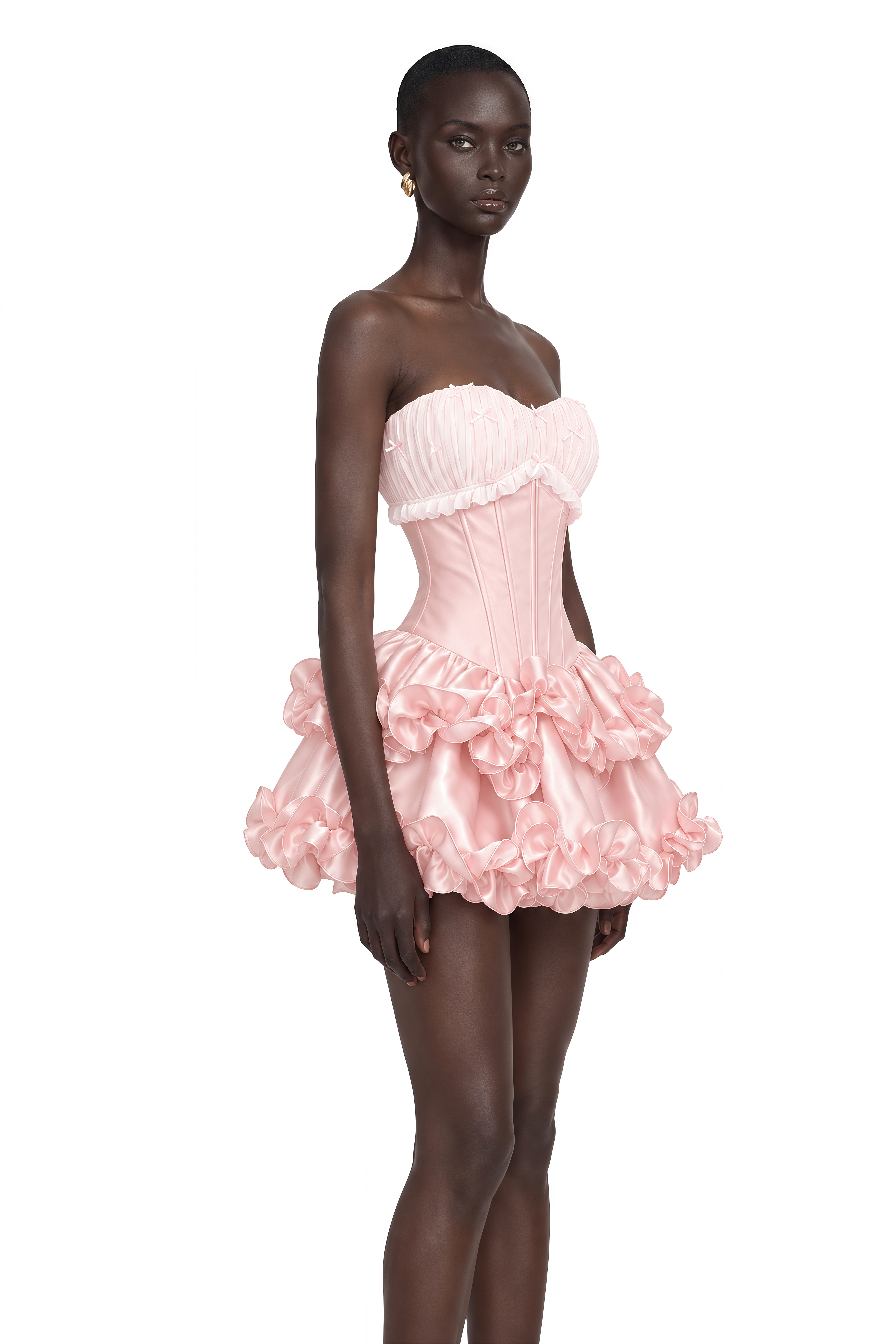 Laurine Pink Ruffled Satin Mini Dress