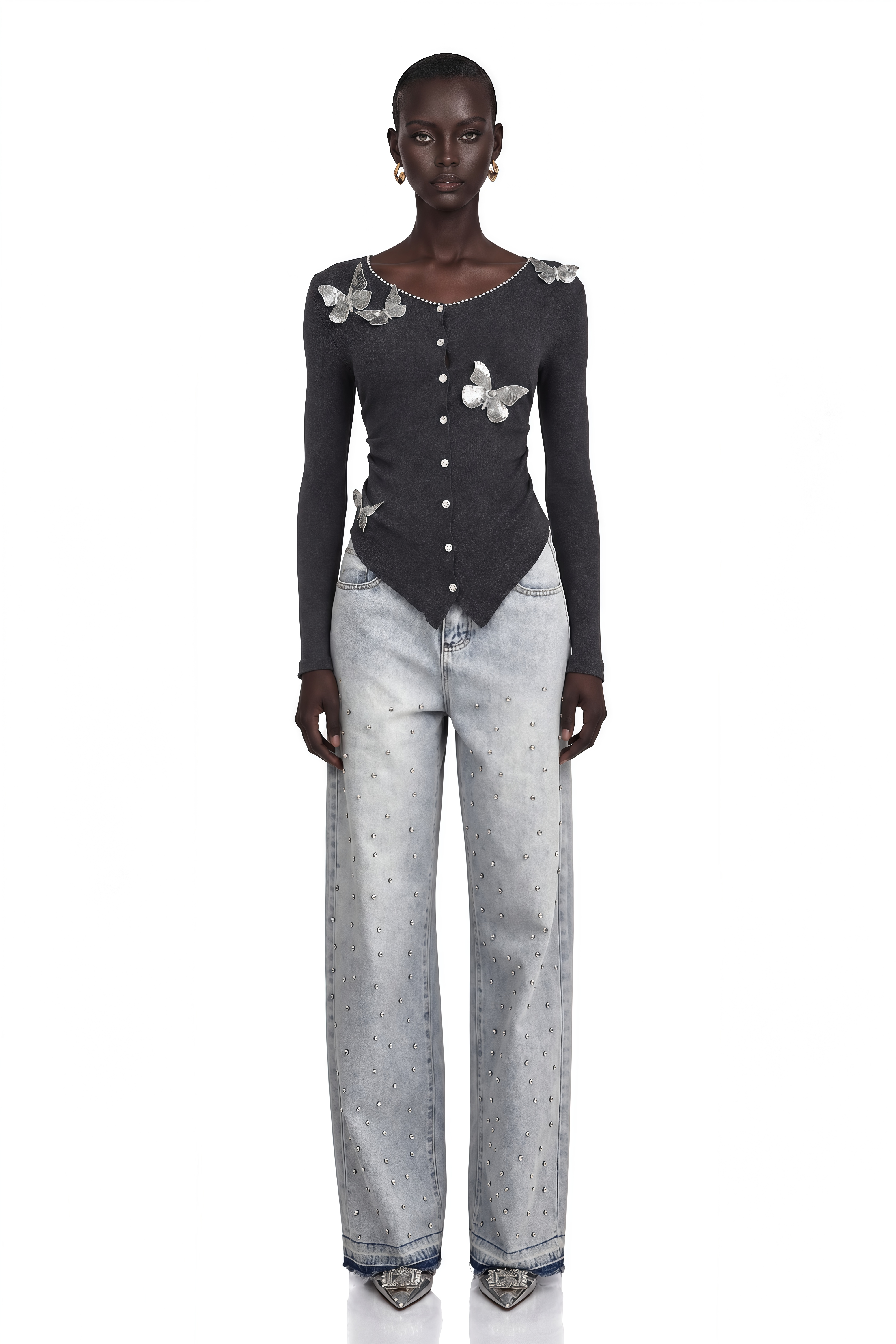 Anastasie Grey Sequined Butterfly-Motif Cardigan